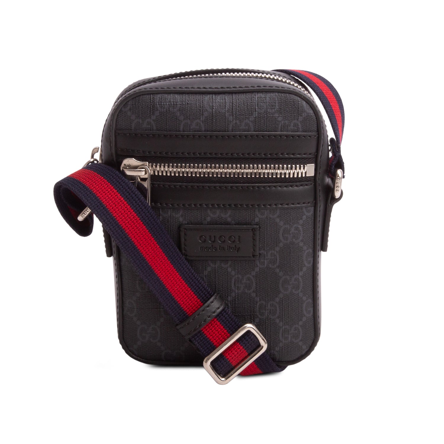 Gucci Black GG Supreme Monogram Appia Calfskin Web Mini Messenger Bag