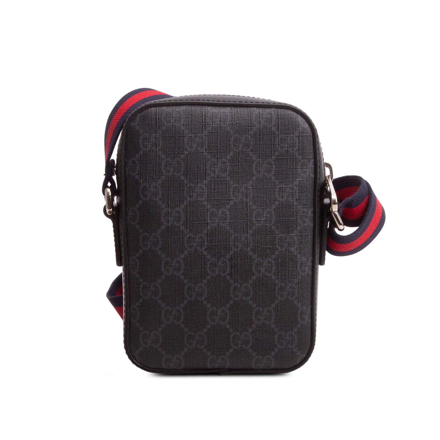 Gucci Black GG Supreme Monogram Appia Calfskin Web Mini Messenger Bag