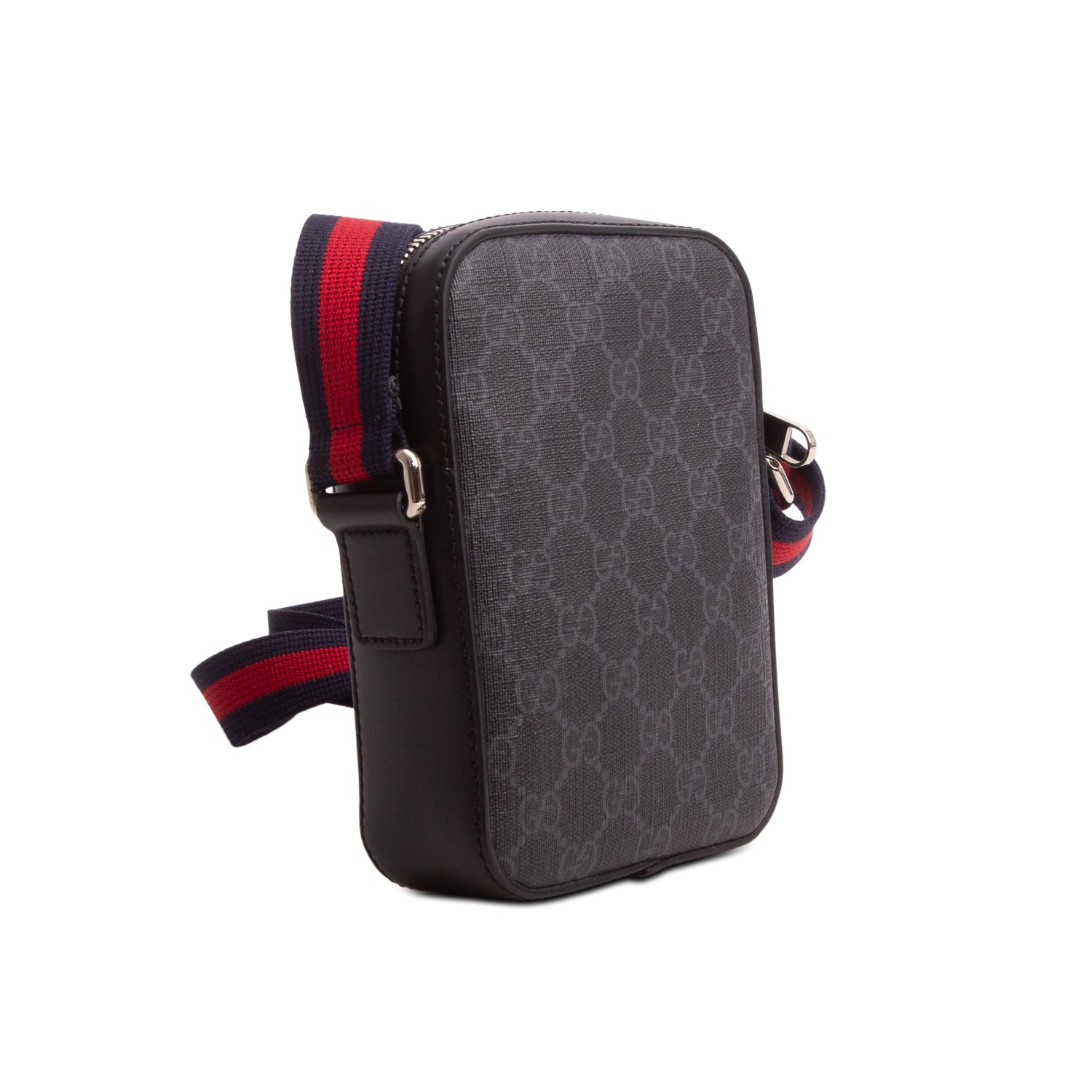 Gucci Black GG Supreme Monogram Appia Calfskin Web Mini Messenger Bag