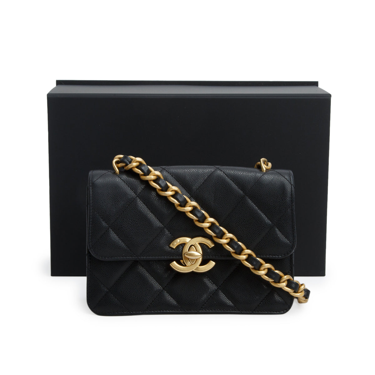 Chanel Black Shiny Caviar Quilted Small Flap w/ Box