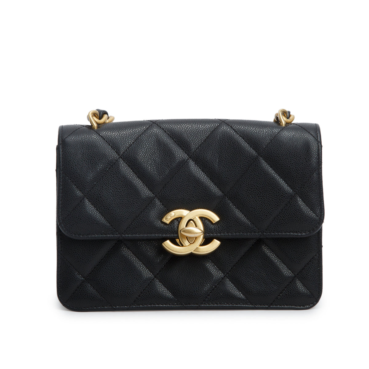 Chanel Black Shiny Caviar Quilted Small Flap w/ Box