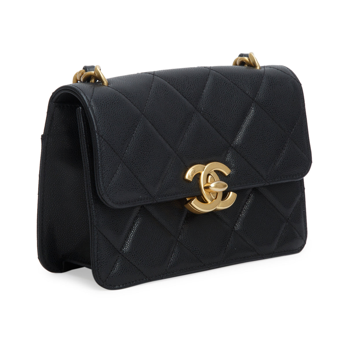 Chanel Black Shiny Caviar Quilted Small Flap w/ Box