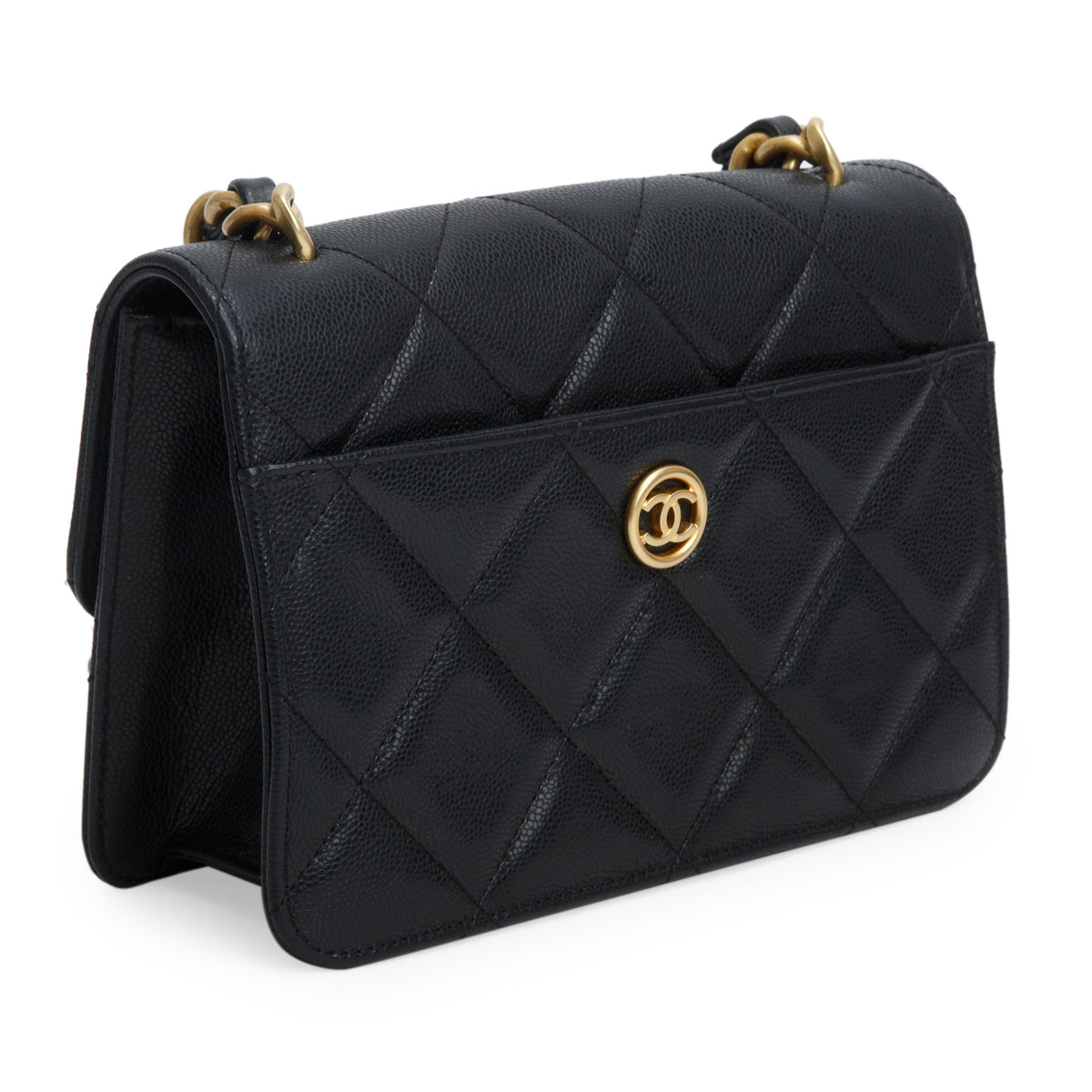 Chanel Black Shiny Caviar Quilted Small Flap w/ Box