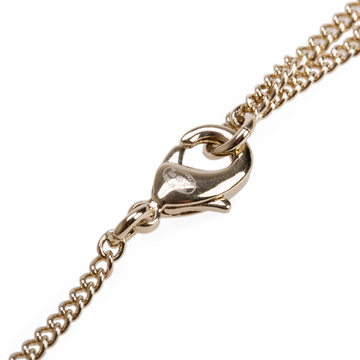 Chanel 2026 Gold-Plated Metal Strass CC Faux Pearl Raindeer Pendant Necklace w/ Box