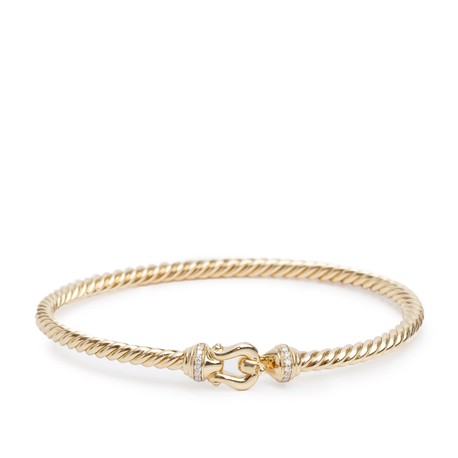 David Yurman 18k Yellow Gold Diamond Buckle Cablespira 3.5 MM Bracelet w/ Box