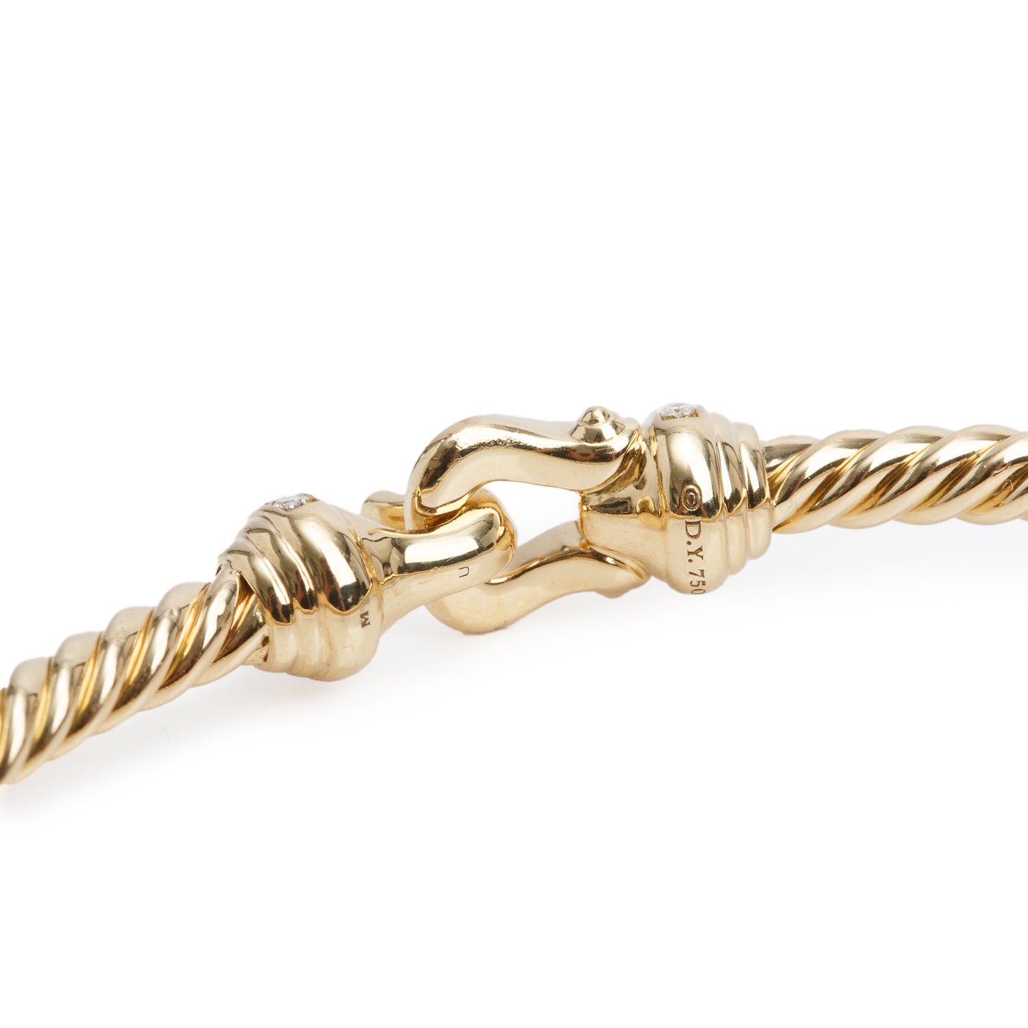 David Yurman 18k Yellow Gold Diamond Buckle Cablespira 3.5 MM Bracelet w/ Box