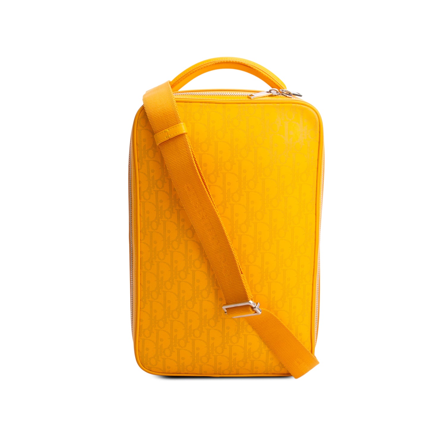 Christian Dior 2021 Yellow Calfskin Perforated Oblique Galaxy World Tour Shoe Case w/ Strap