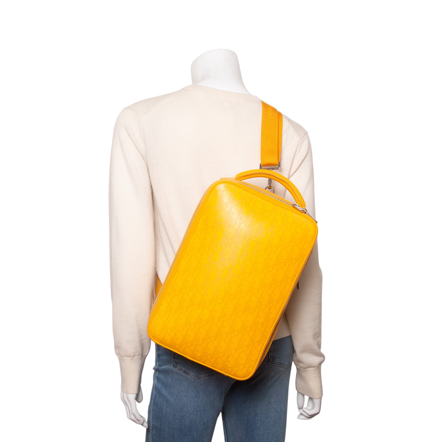 Christian Dior 2021 Yellow Calfskin Perforated Oblique Galaxy World Tour Shoe Case w/ Strap