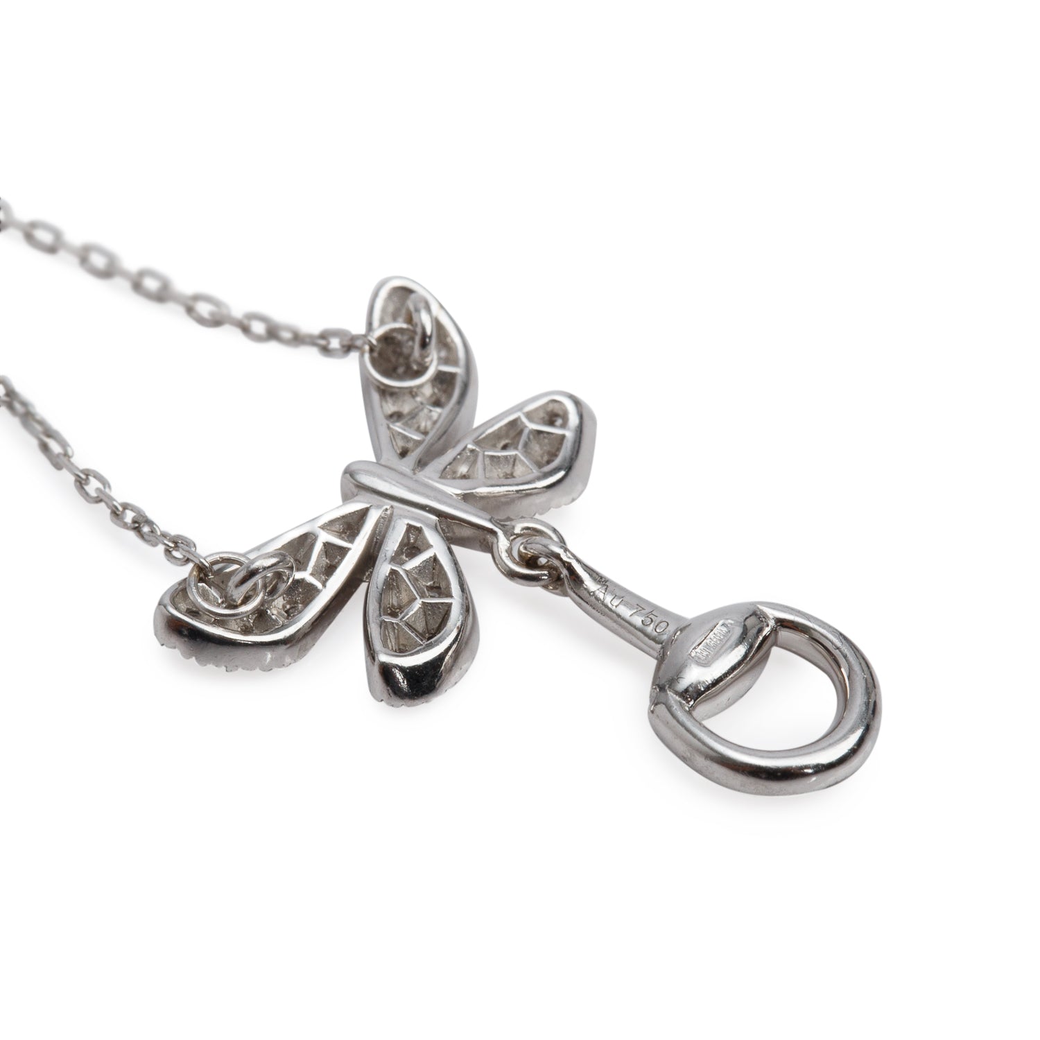 Gucci 18k White Gold Diamond Flora Butterfly Station Pendant Necklace w/ Box
