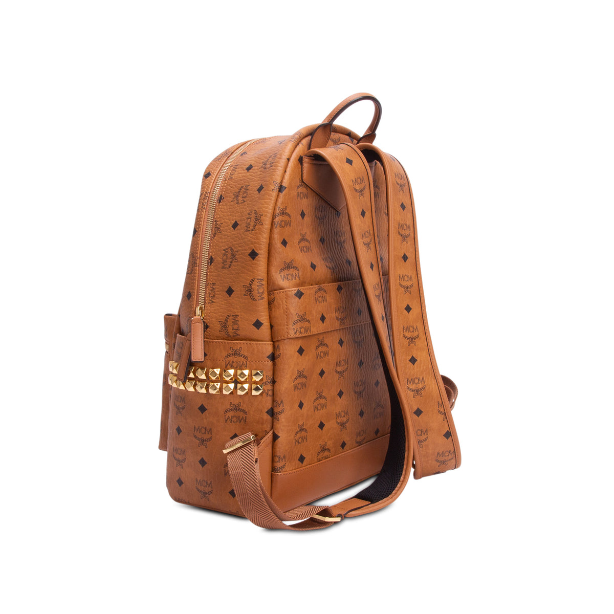 MCM Cognac Visetos Stark Side Studs Medium Backpack