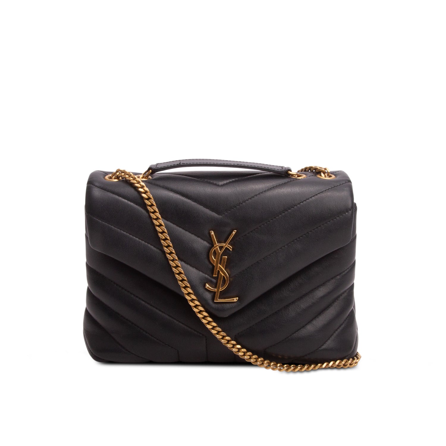 Saint Laurent 2020 Black Calfskin Y Quilted Monogram Small Loulou Chain Satchel w/ Box & Receipt