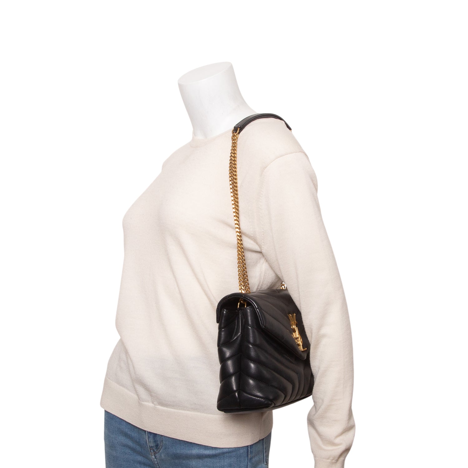 Saint Laurent 2020 Black Calfskin Y Quilted Monogram Small Loulou Chain Satchel w/ Box & Receipt