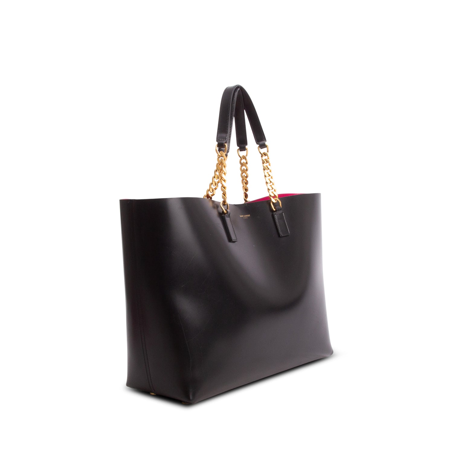 Saint Laurent 2021 Black Glazed Calfskin Double Chain Tote w/ Pouch