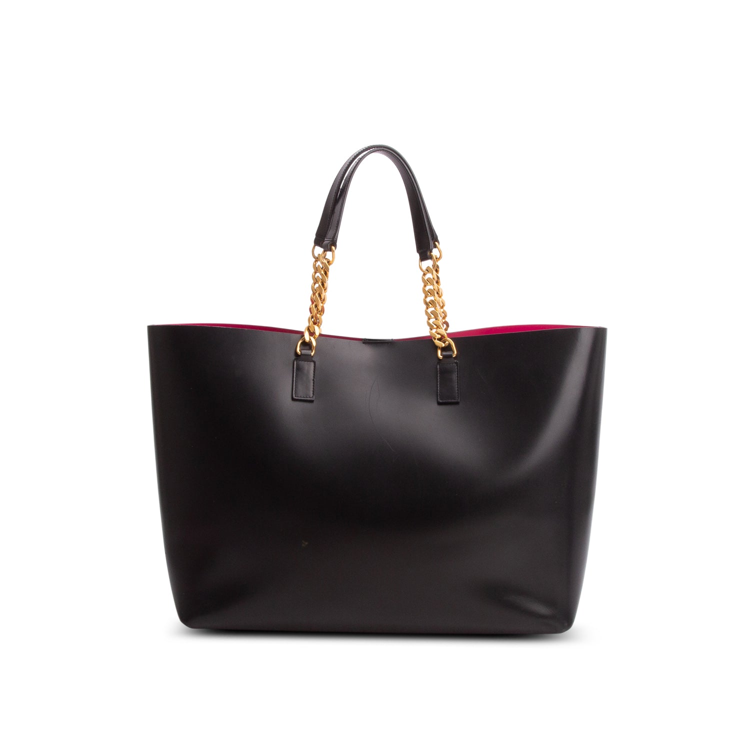 Saint Laurent 2021 Black Glazed Calfskin Double Chain Tote w/ Pouch
