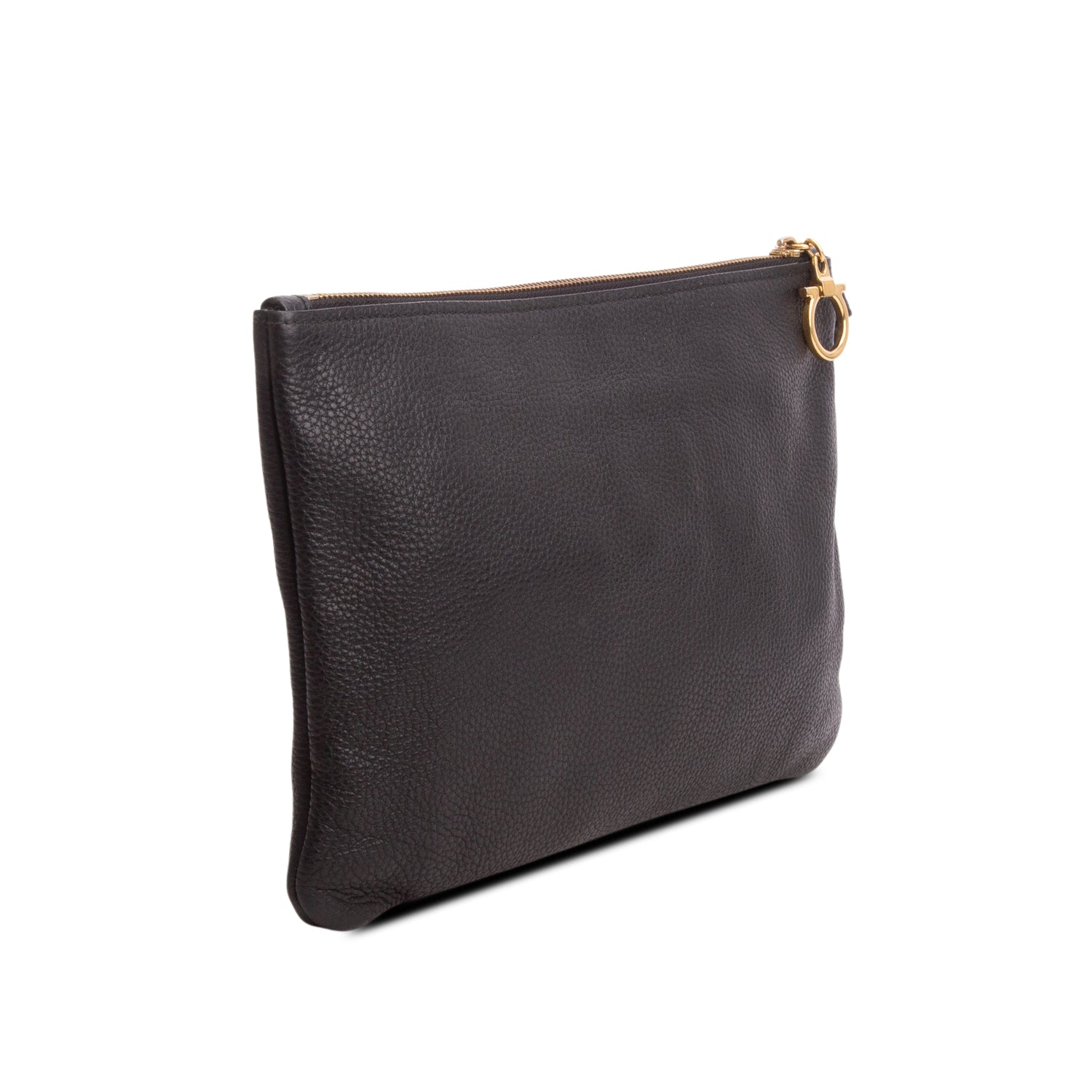 Ferragamo Black Calfskin Zip Pouch