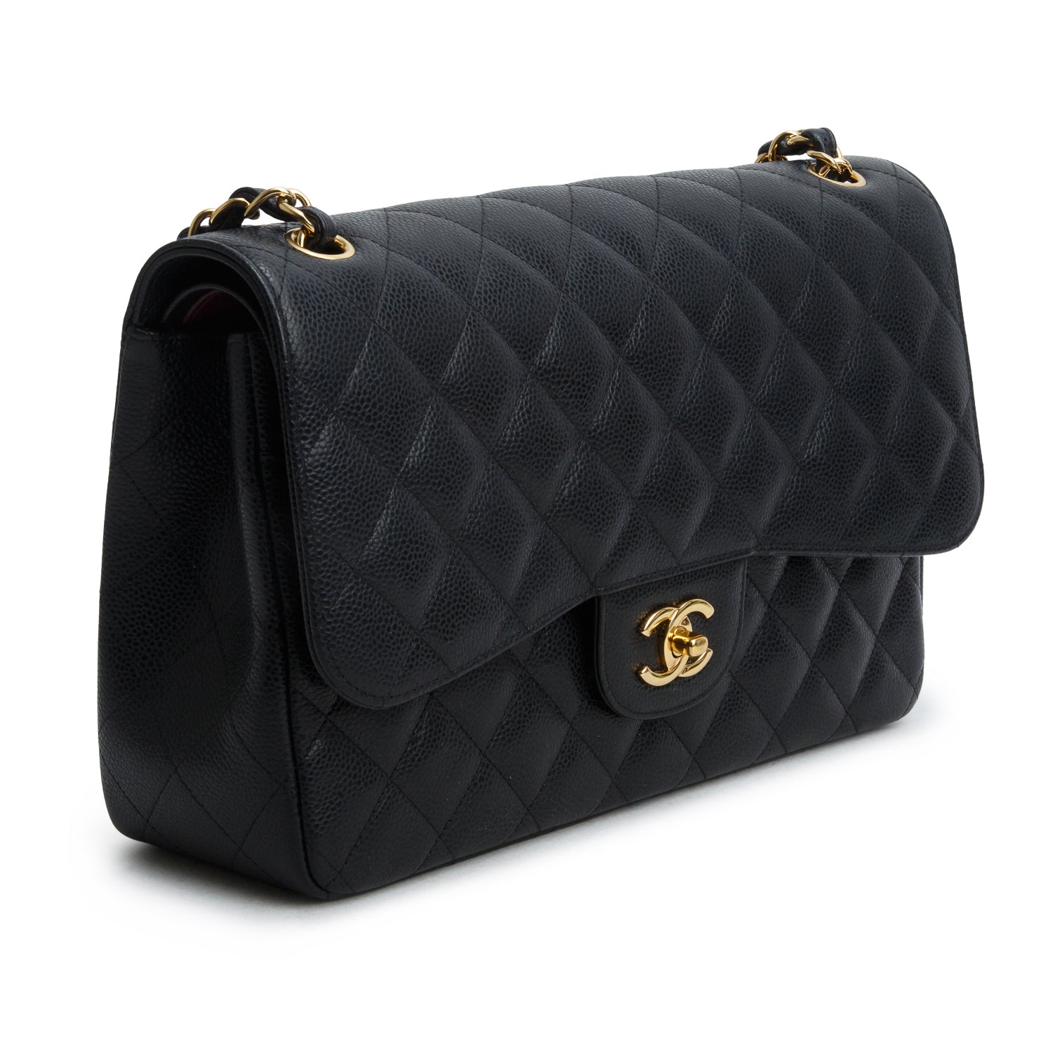 Chanel Black Quilted Caviar Leather Classic Jumbo Double Flap Bag w/ Box