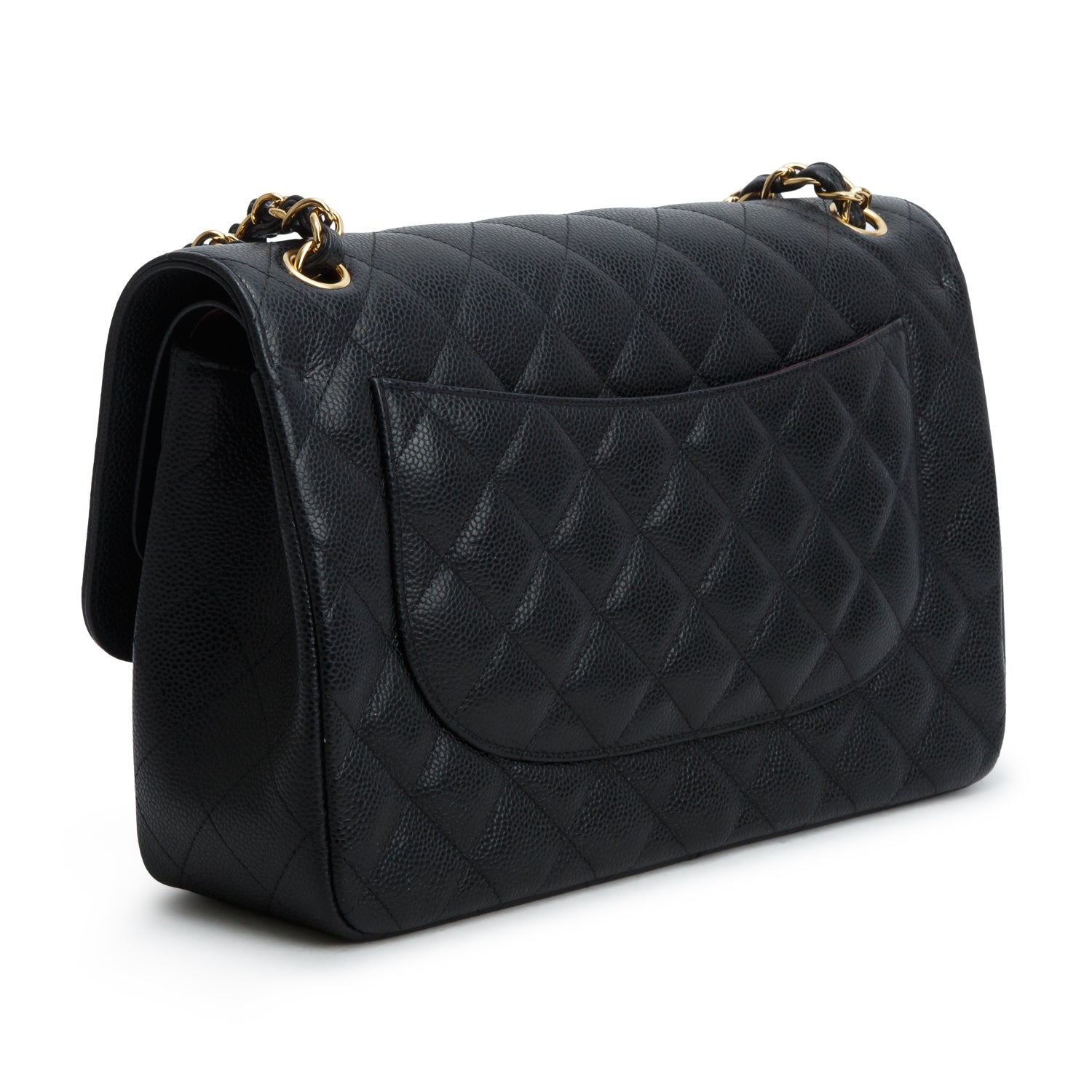 Chanel Black Quilted Caviar Leather Classic Jumbo Double Flap Bag w/ Box