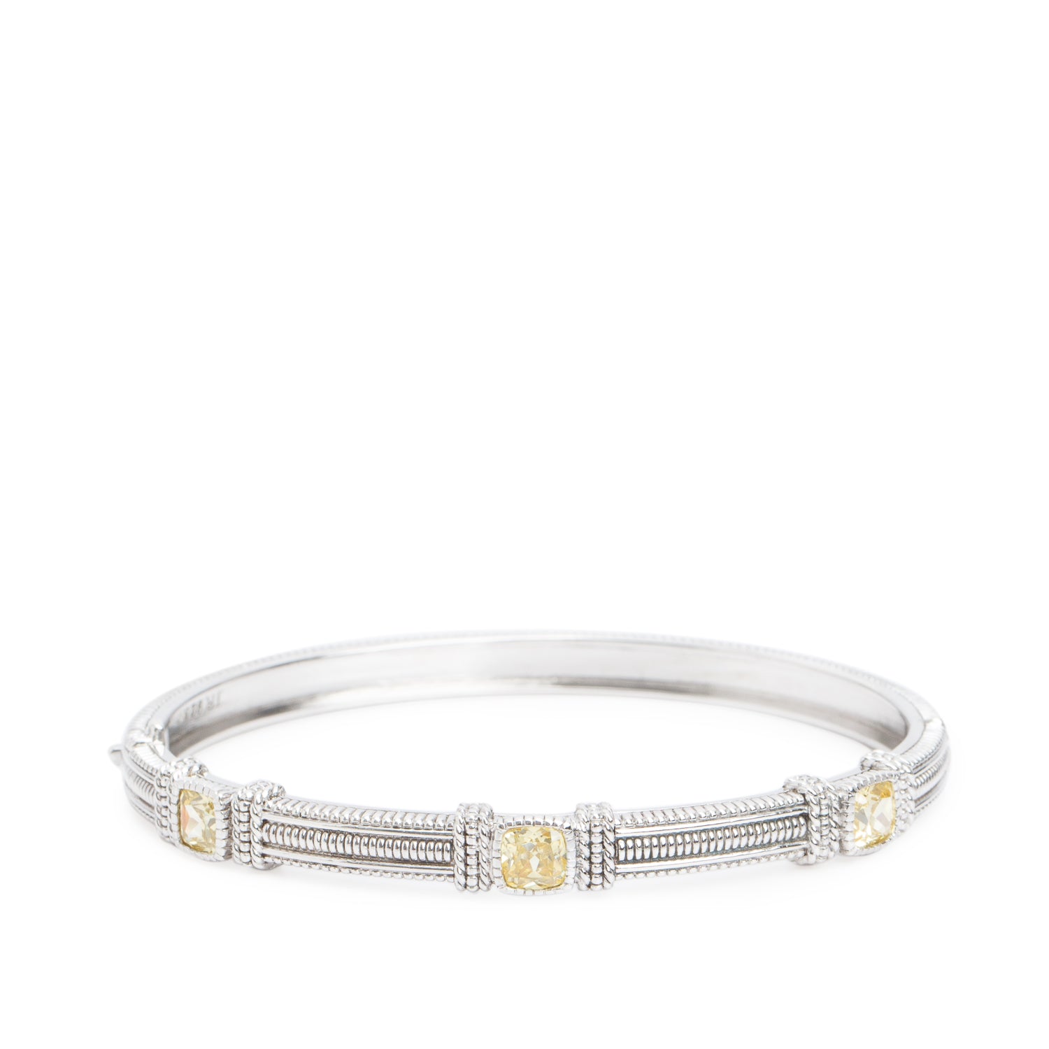 Judith Ripka Sterling Silver Cubic Zirconia 3 Station Hinged Bangle Bracelet