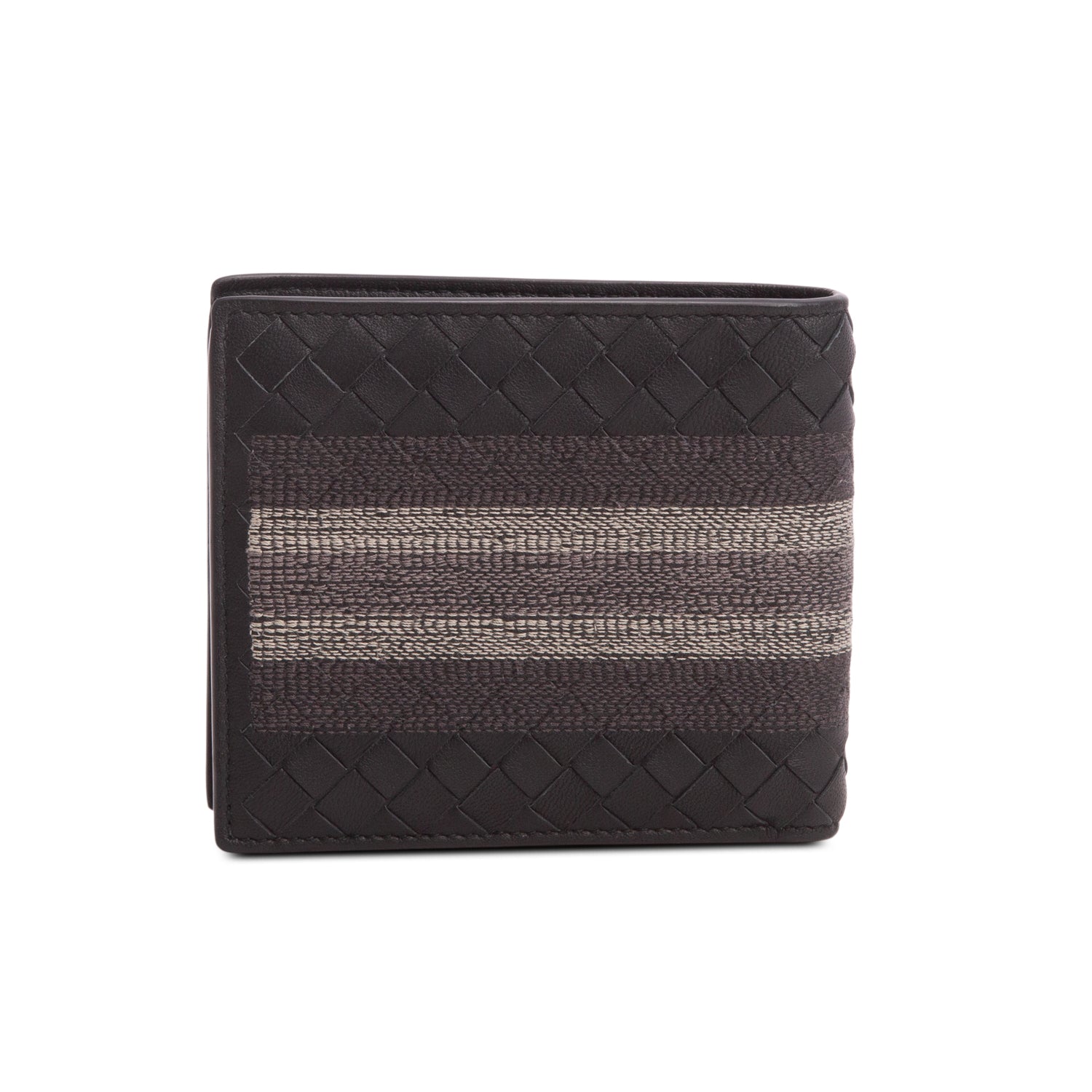 Bottega Veneta Black Intrecciato Leather Canvas Bi-Fold Wallet