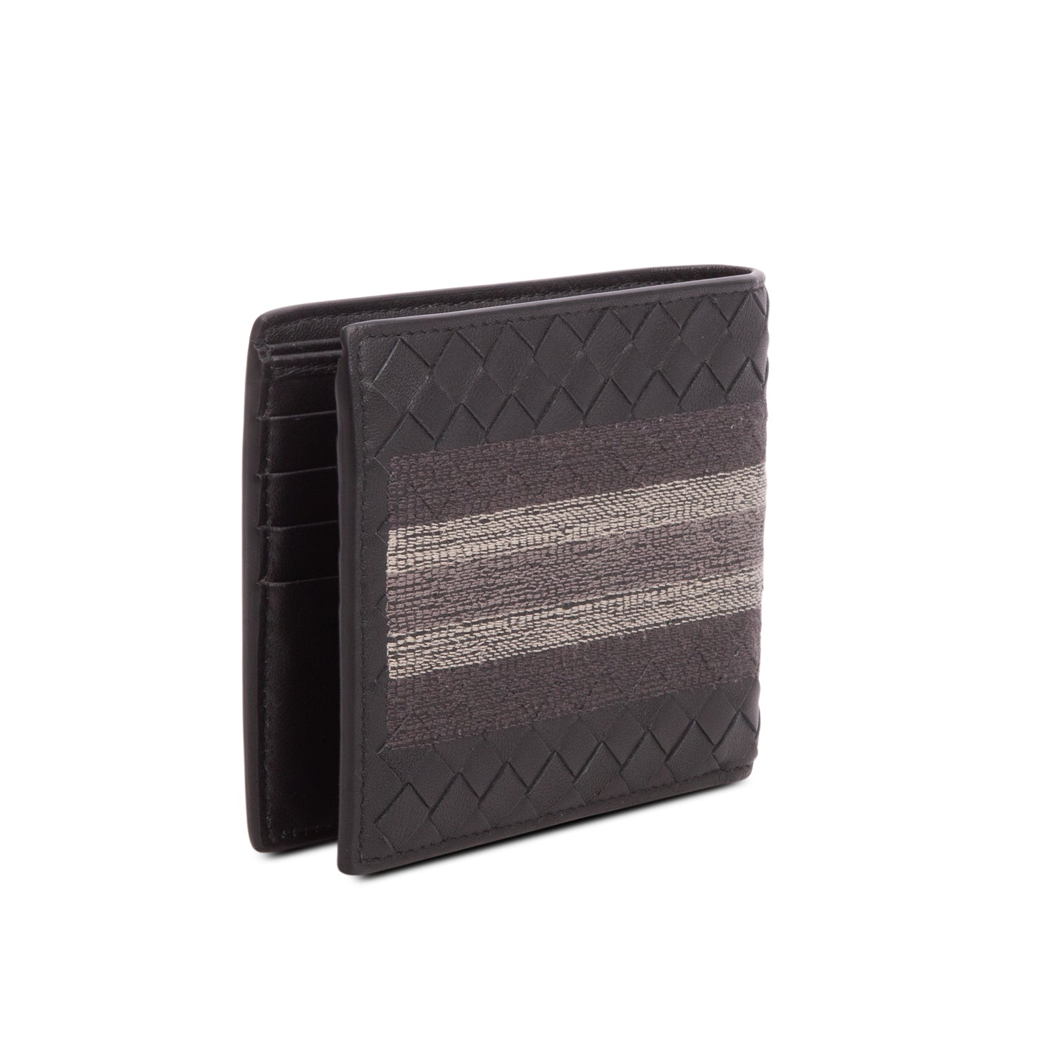 Bottega Veneta Black Intrecciato Leather Canvas Bi-Fold Wallet
