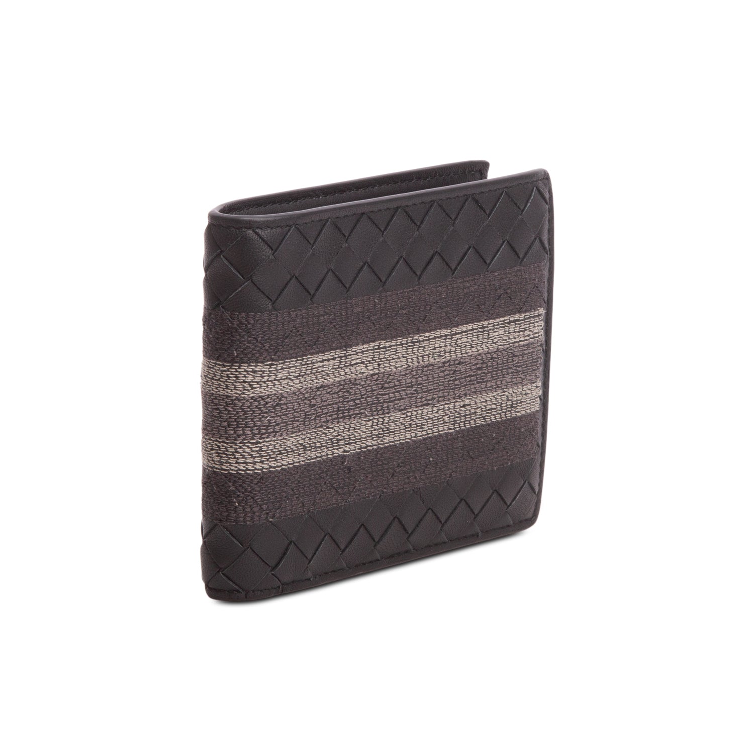 Bottega Veneta Black Intrecciato Leather Canvas Bi-Fold Wallet