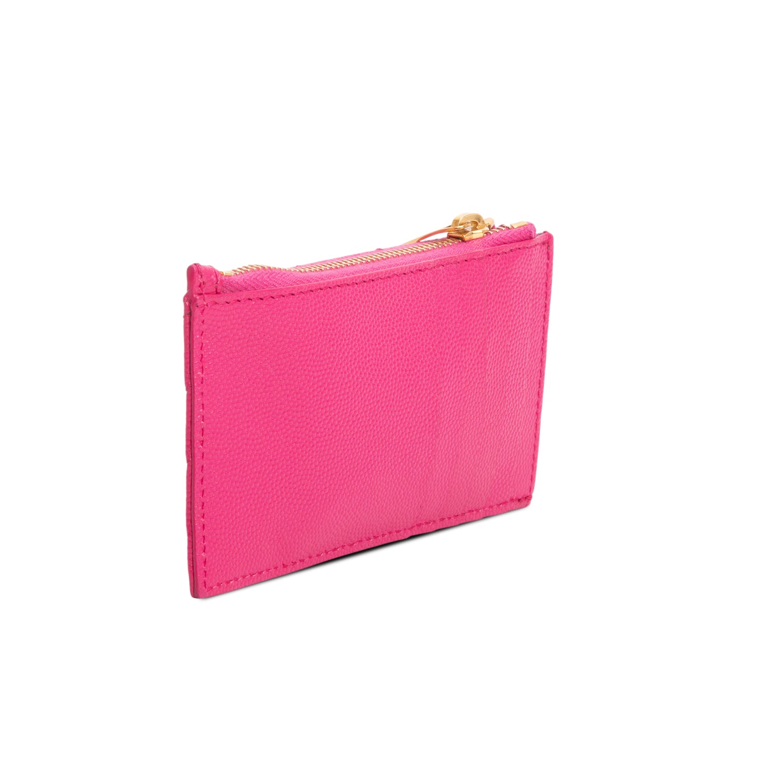 Saint Laurent 2023 Pink Grain De Poudre Leather Cassandre Matelasse Fragments Zipped Card Case