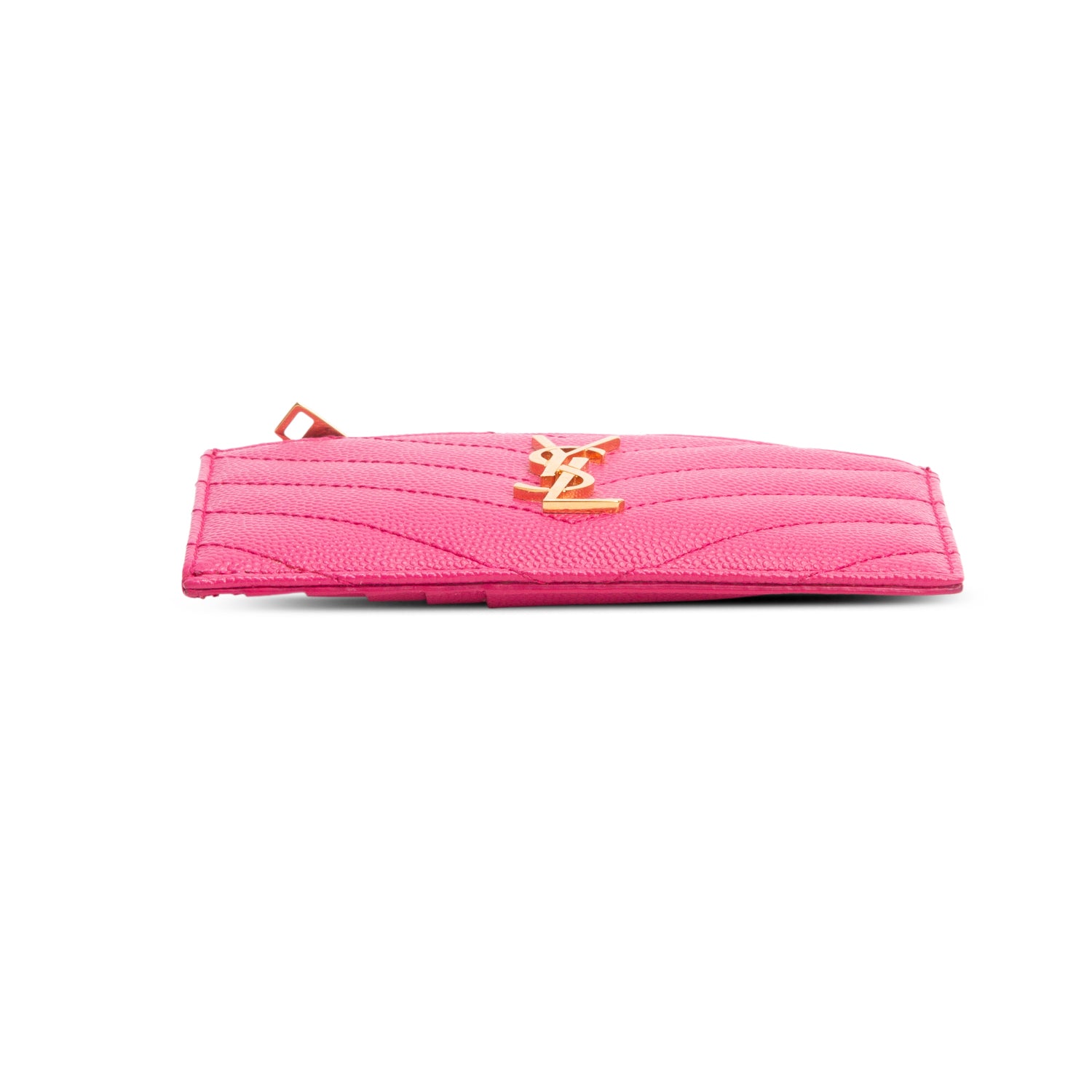 Saint Laurent 2023 Pink Grain De Poudre Leather Cassandre Matelasse Fragments Zipped Card Case