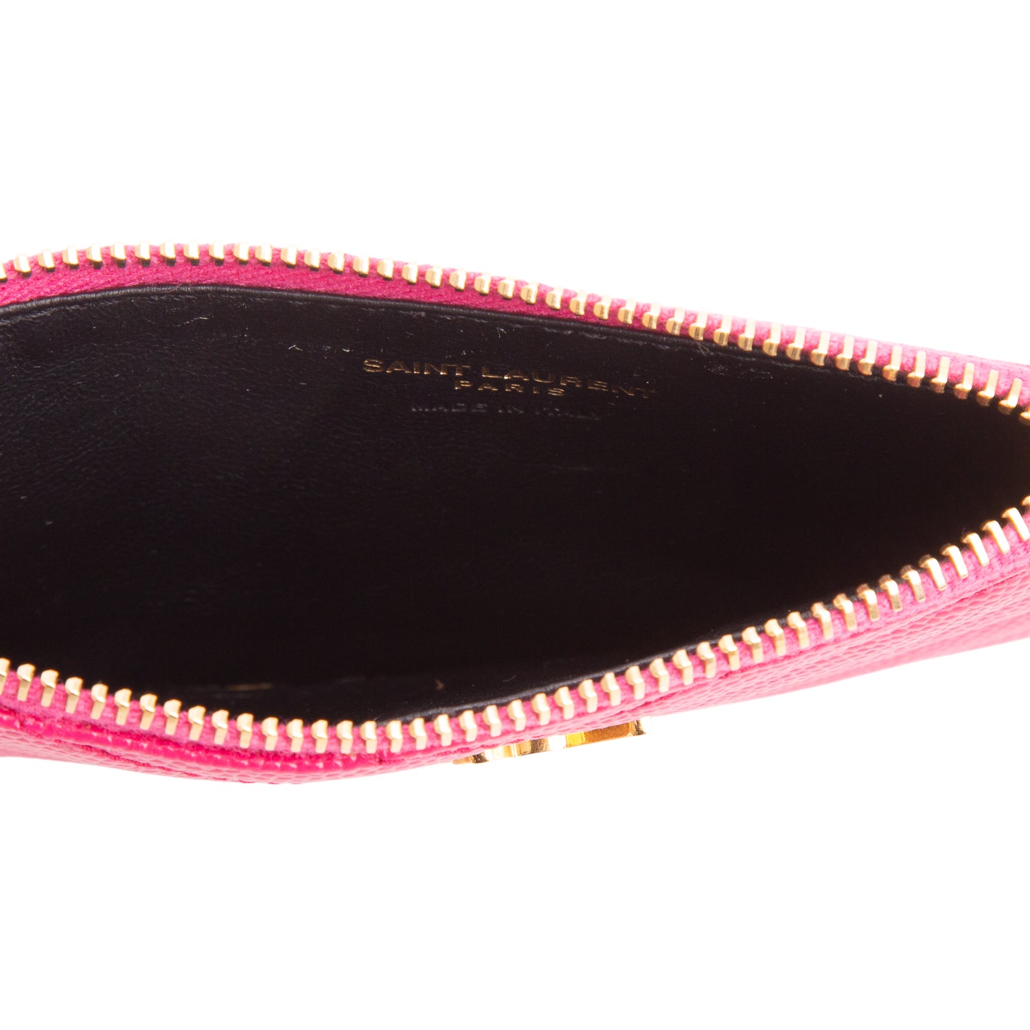 Saint Laurent 2023 Pink Grain De Poudre Leather Cassandre Matelasse Fragments Zipped Card Case