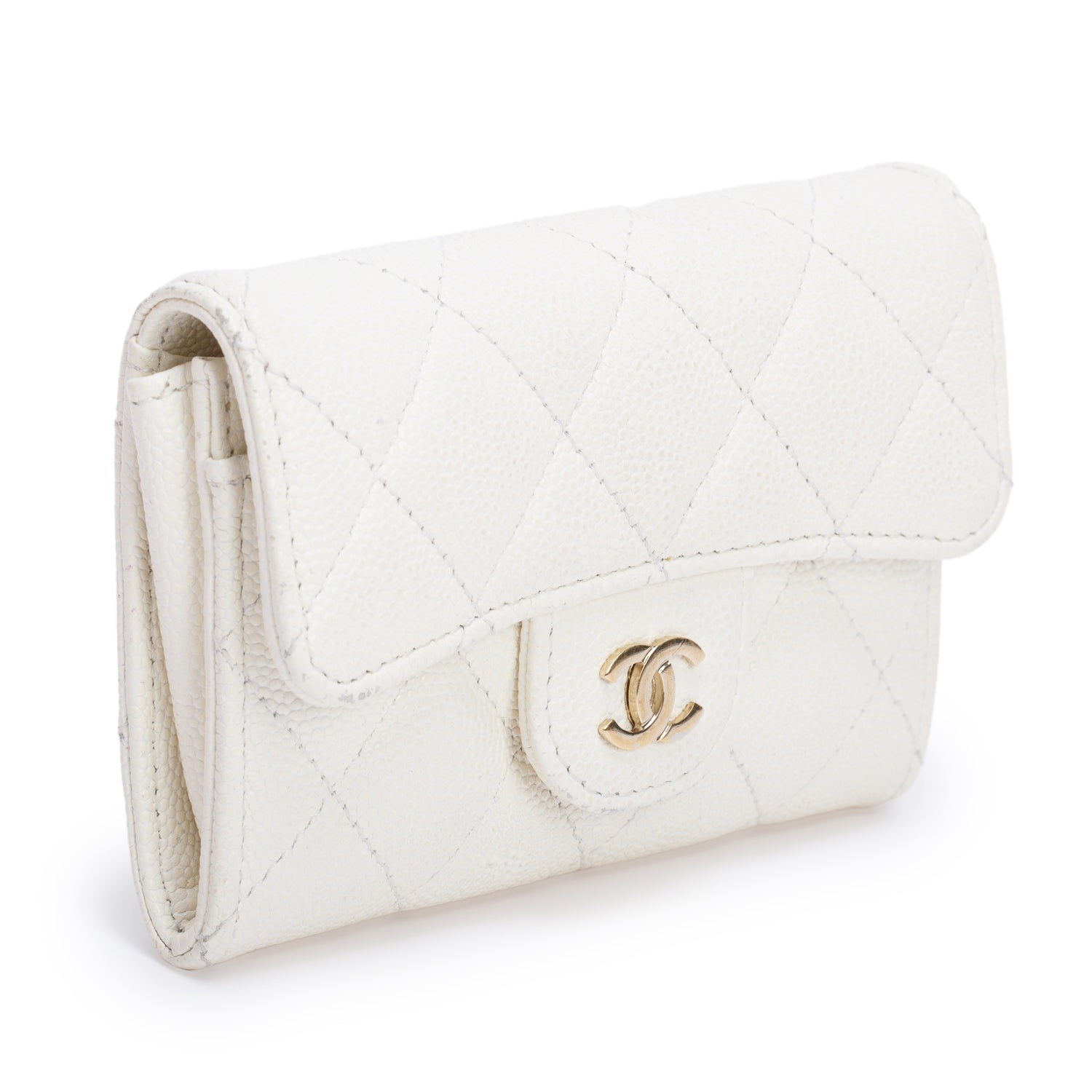 Chanel Cream Caviar Leather Classic Flap Card Holder