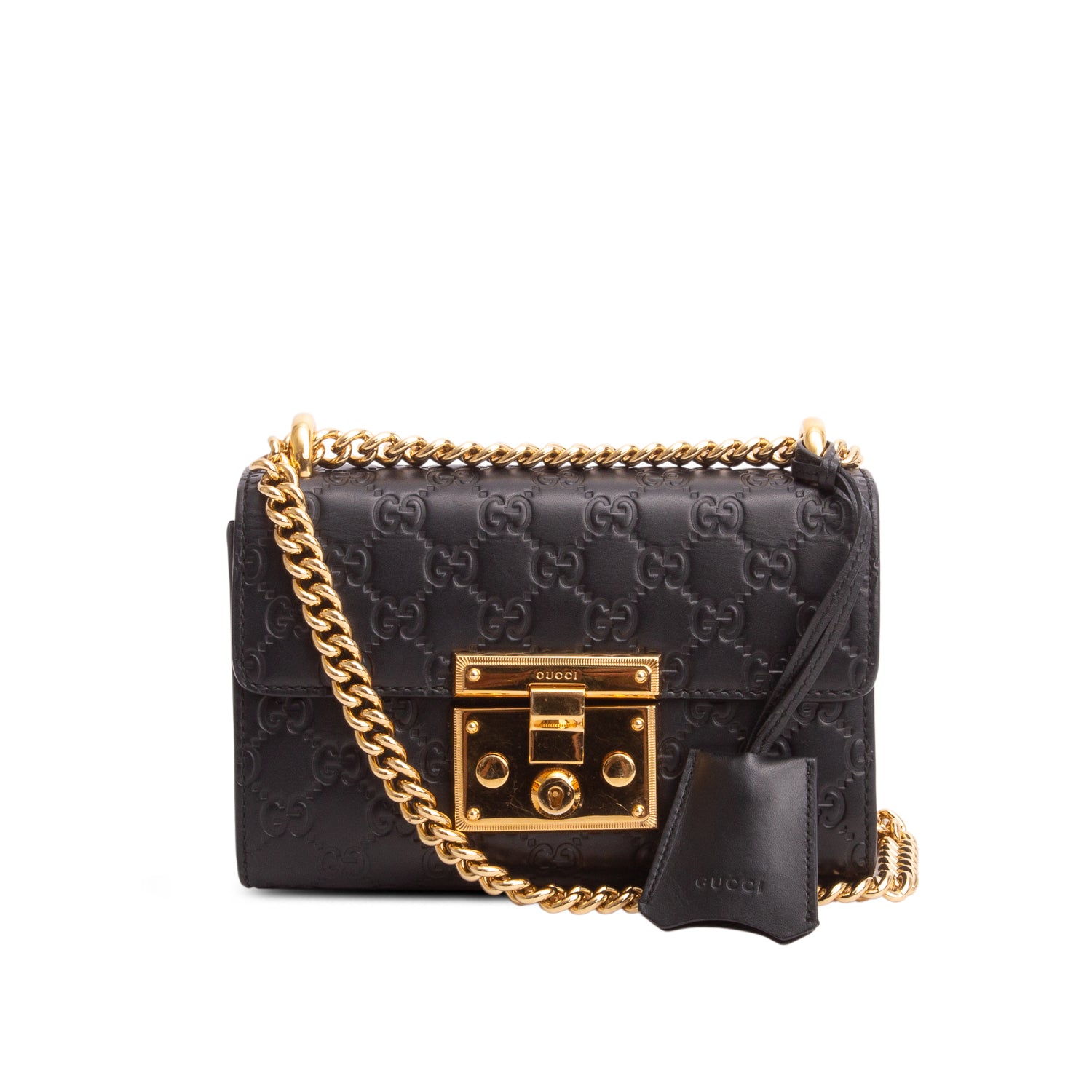 Gucci Black Leather Signature Small Padlock Shoulder Bag