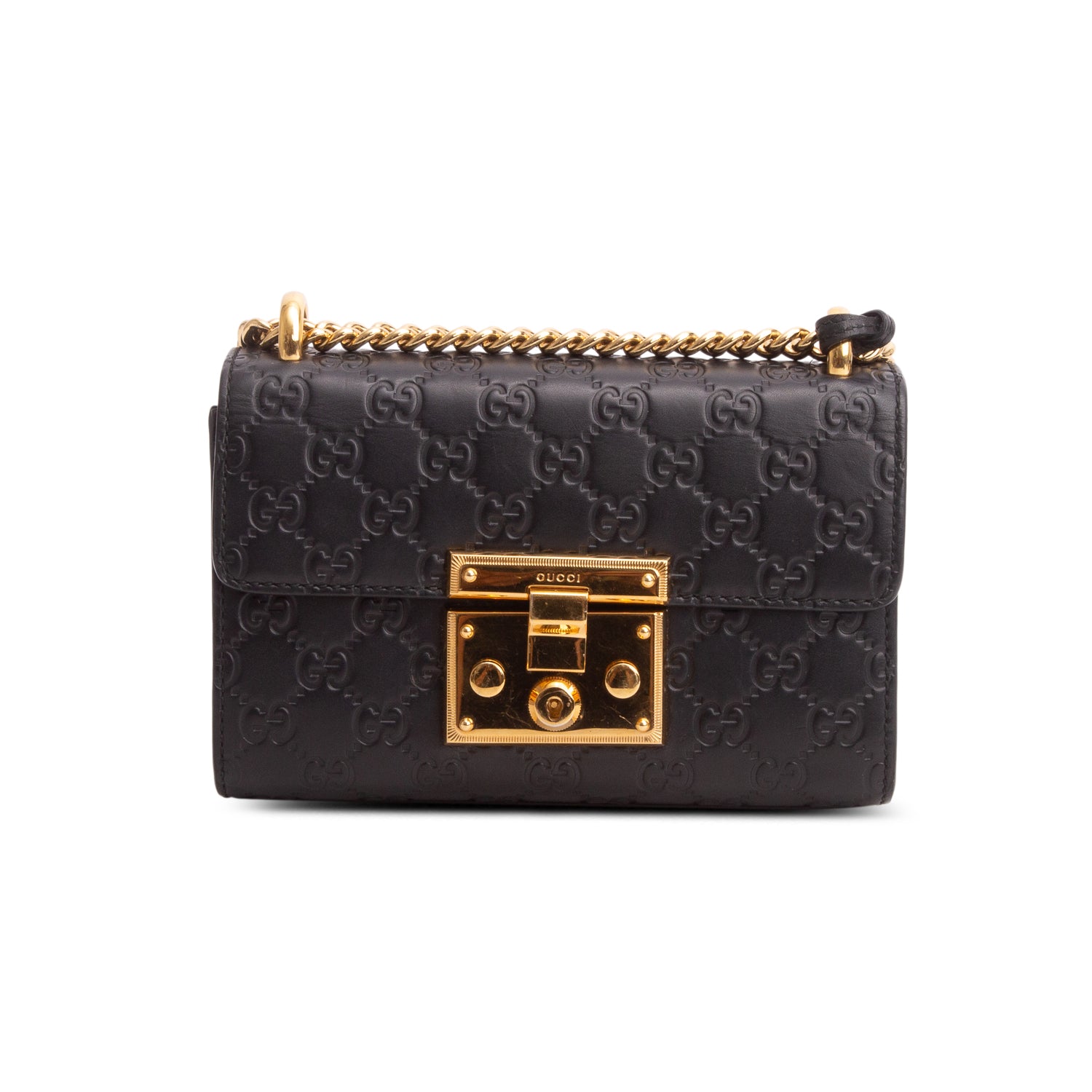 Gucci Black Leather Signature Small Padlock Shoulder Bag