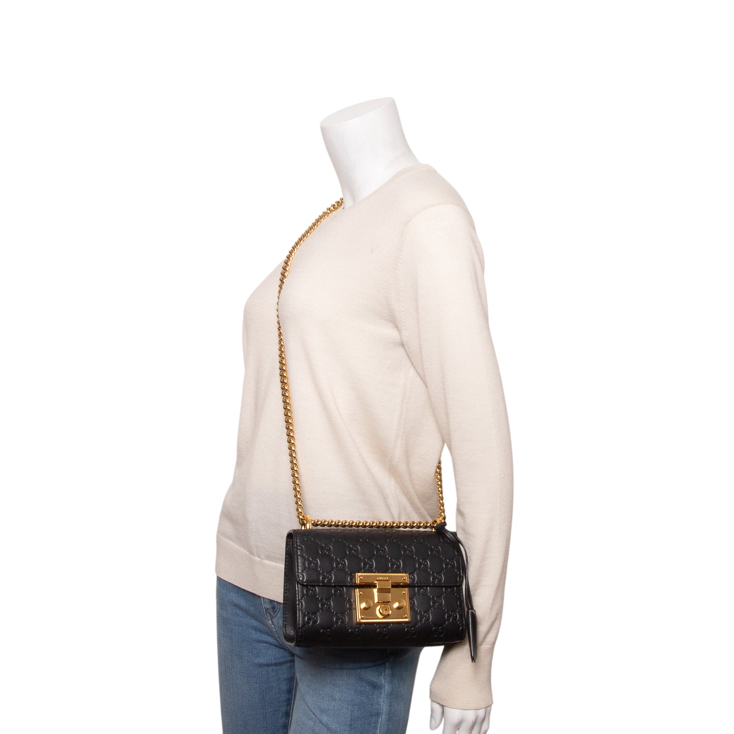 Gucci Black Leather Signature Small Padlock Shoulder Bag