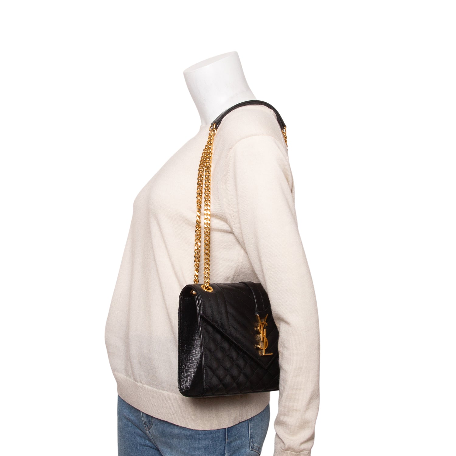 Saint Laurent Black Lambskin Matelasse Medium Triquilt Monogram Satchel