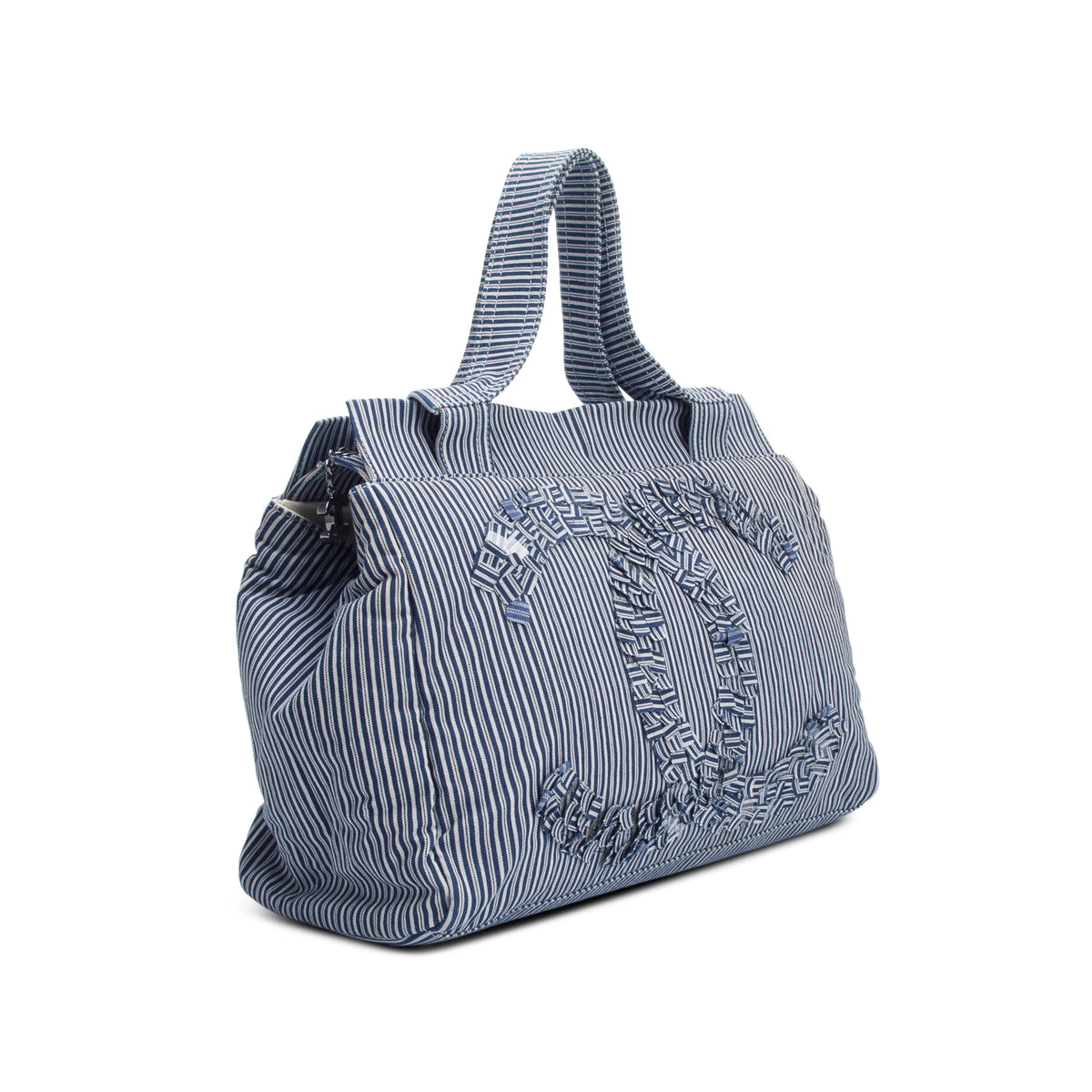 Chanel Blue/White Pinstripe Chambray CC Shopper Tote