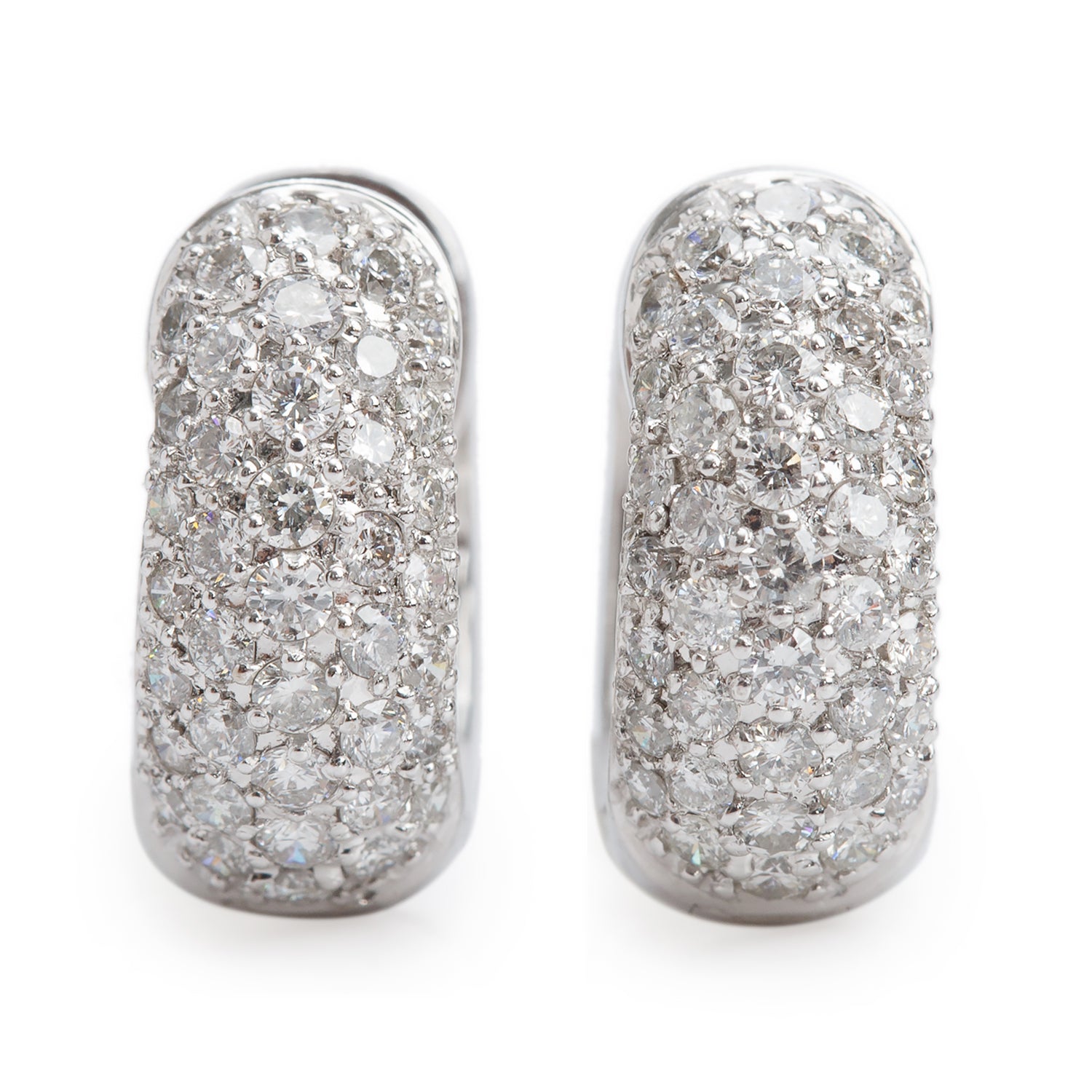 18k White Gold Pave Diamond Huggie Earrings