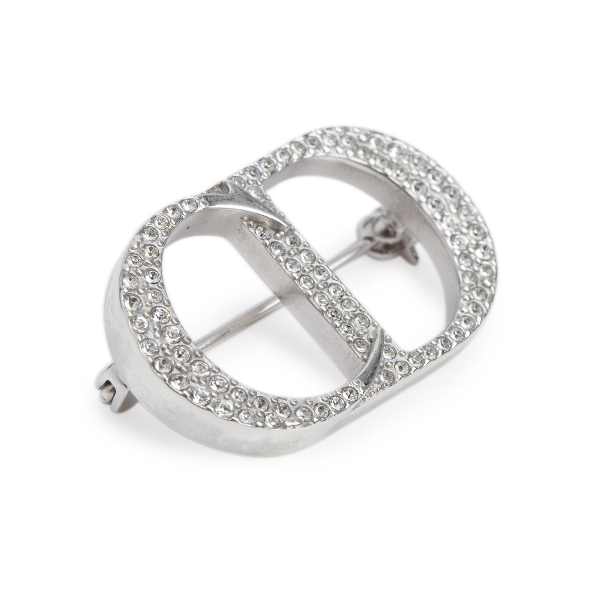 Christian Dior Sterling Silver Crystal CD Icon Brooch
