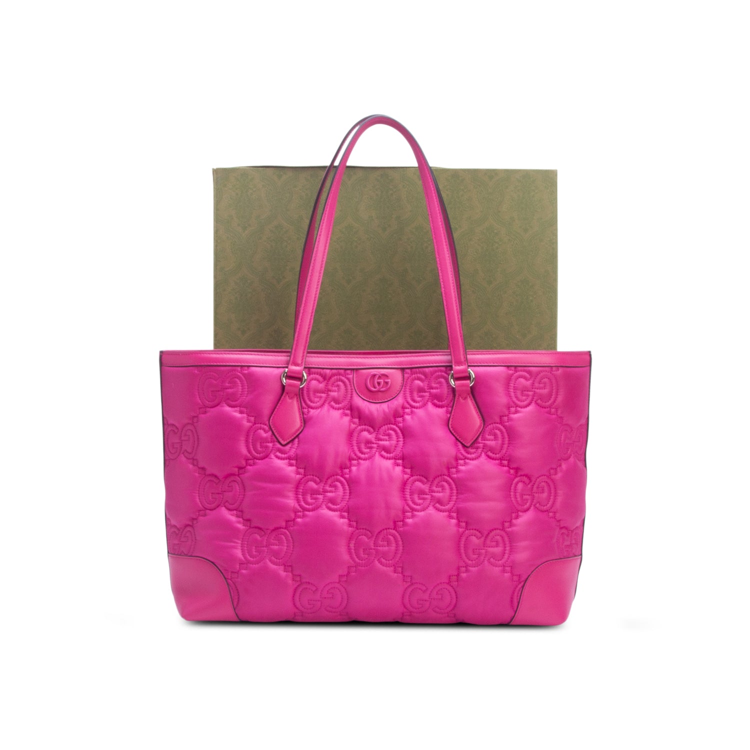 Gucci Pink Nylon GG Matelasse Monochrome Medium Ophidia Shopping Tote w/ Box