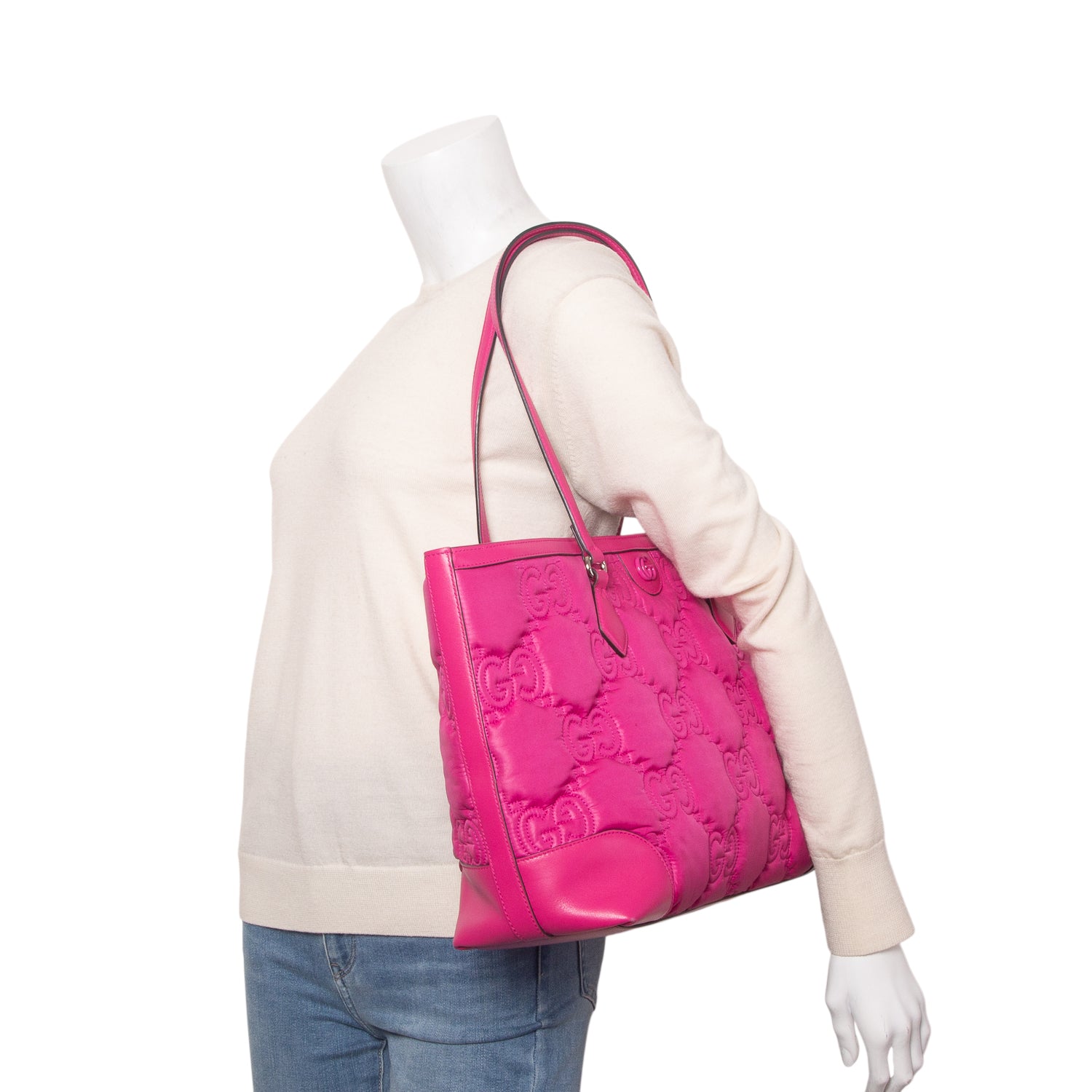 Gucci Pink Nylon GG Matelasse Monochrome Medium Ophidia Shopping Tote w/ Box