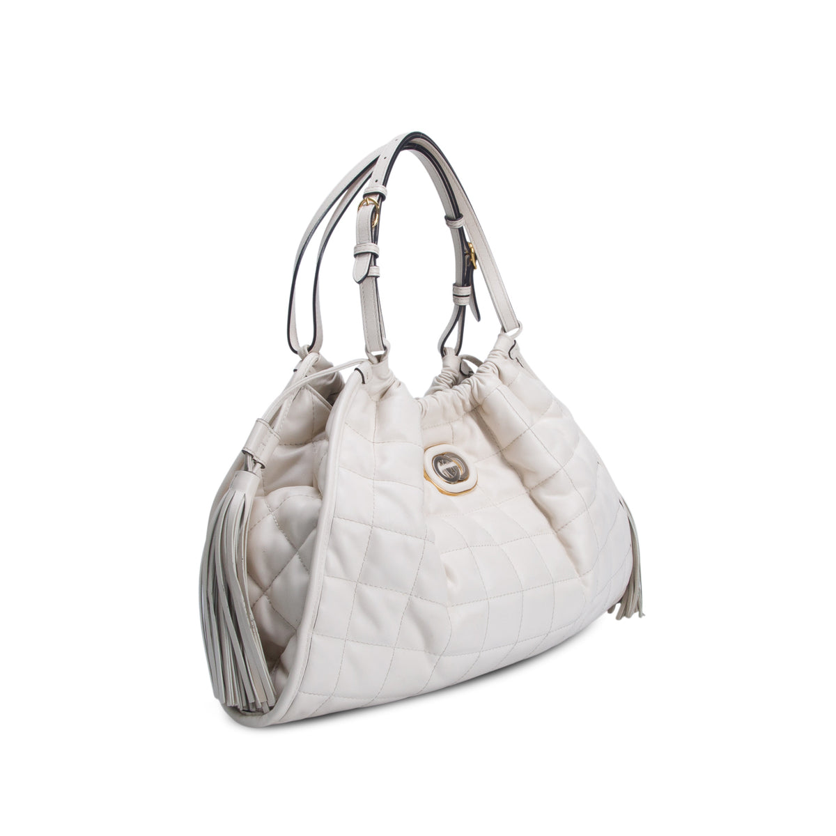 Gucci Cream Calfskin Quilted Medium Deco Tote Bag w/ Box