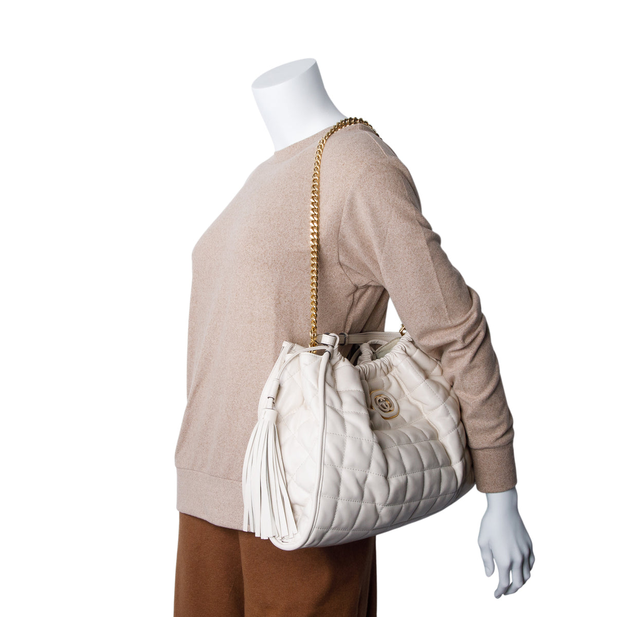Gucci Cream Calfskin Quilted Medium Deco Tote Bag w/ Box