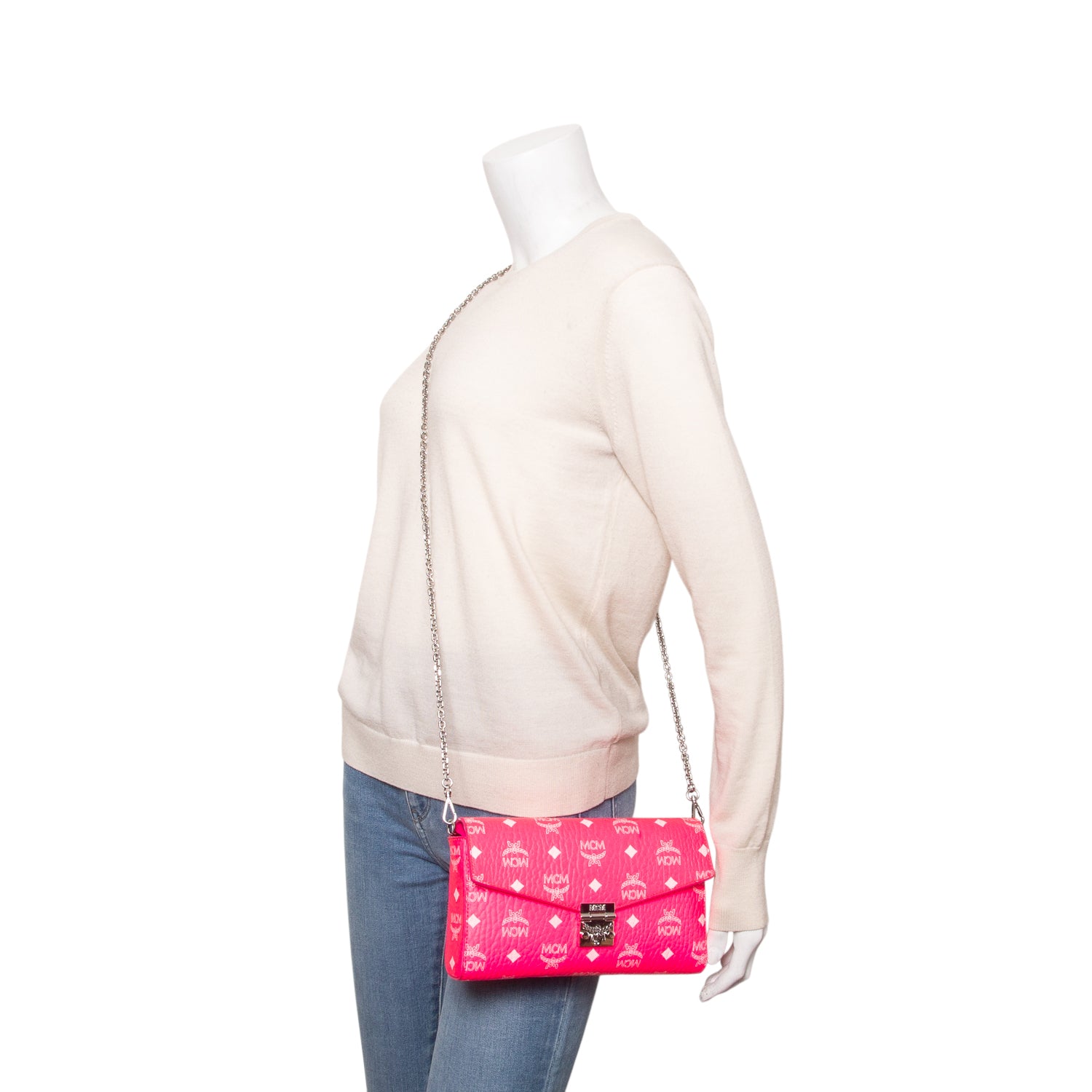 MCM Neon Pink Visetos Medium Millie Crossbody Bag