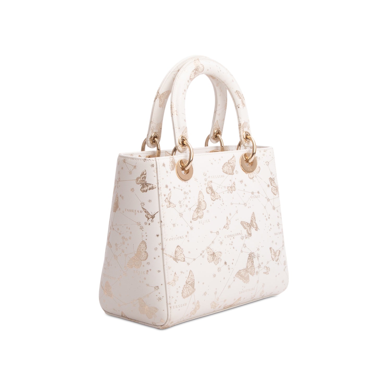 Christian Dior 2023 White Calfskin Butterfly Zodiac Print Medium Lady Dior w/ Strap & Authenticity Card