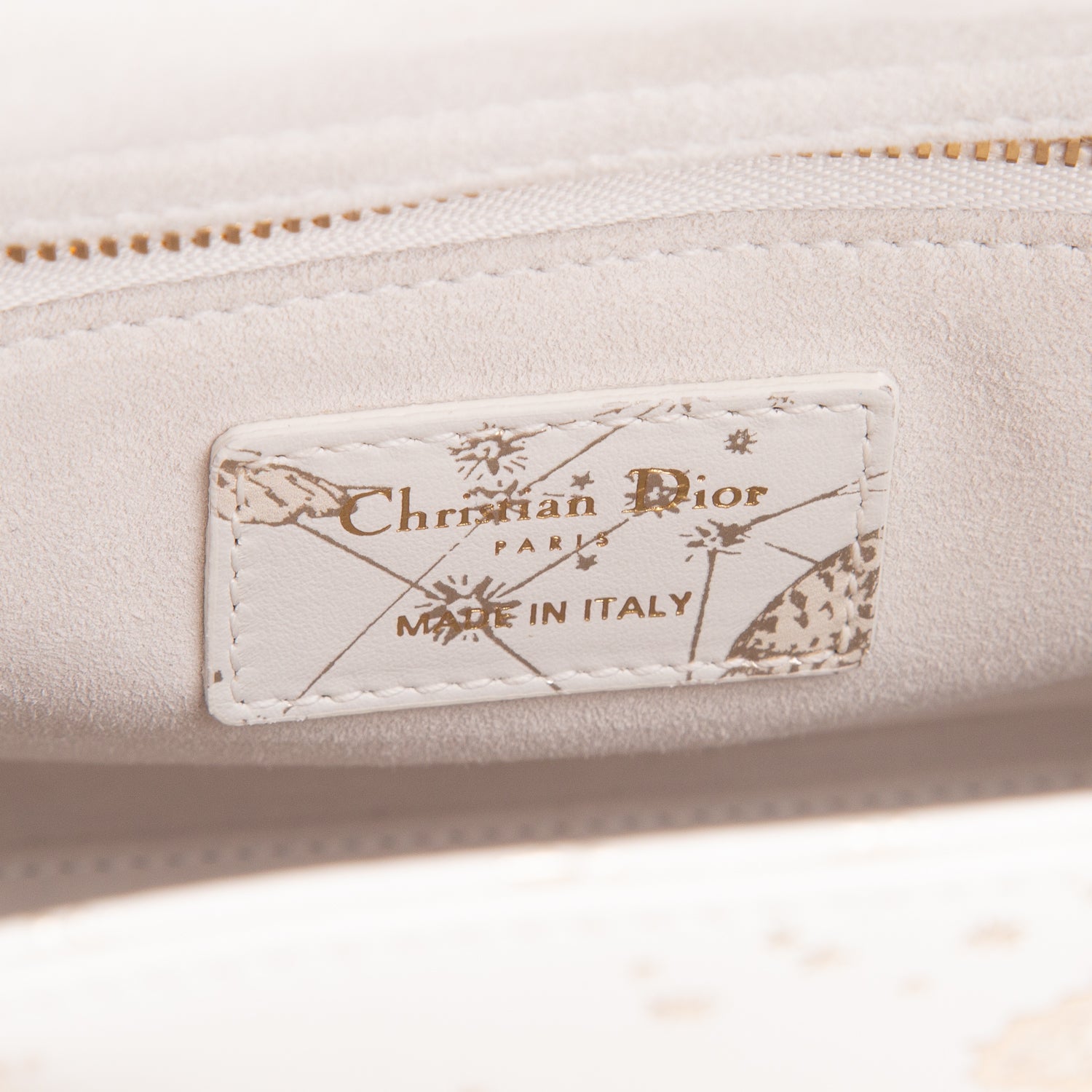 Christian Dior 2023 White Calfskin Butterfly Zodiac Print Medium Lady Dior w/ Strap & Authenticity Card