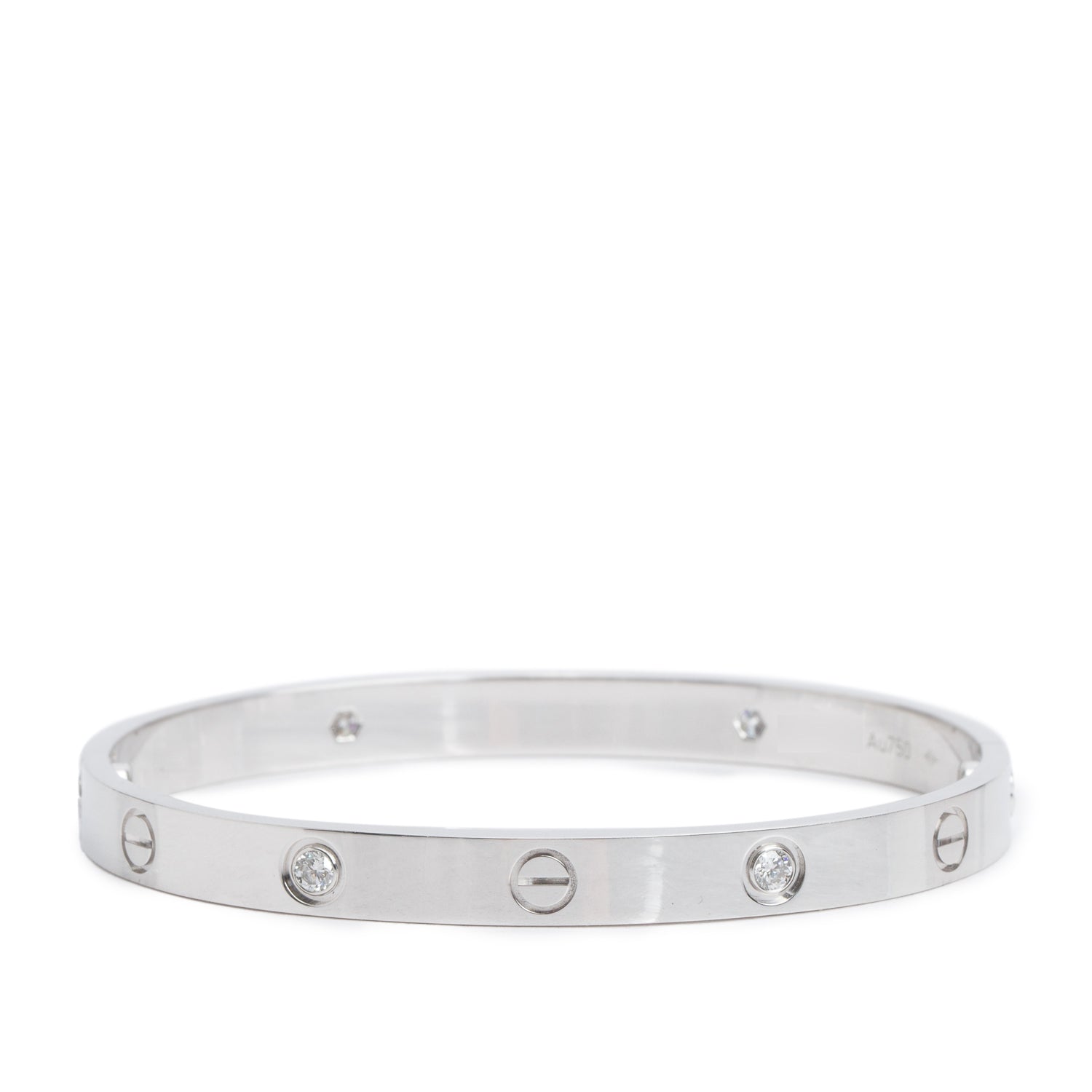 Cartier 18k White Gold Love Bracelet with 4 Diamonds, Classic Model Size 18 w/ Box & Certificate