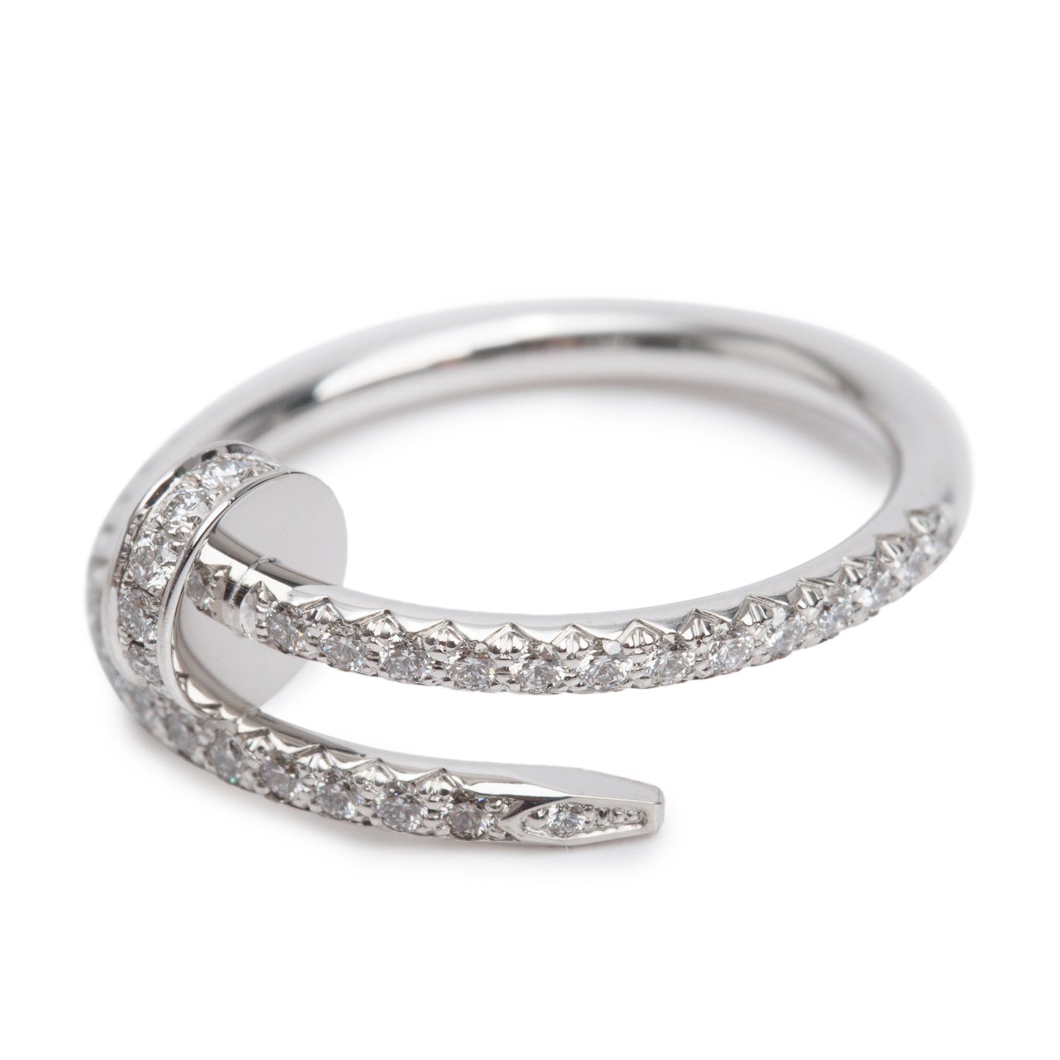 Cartier 2025 18k White Gold Half-Paved Diamond Juste Un Clou Ring, Small Model Size 50 5.25 w/ Box, Receipt & Certificate