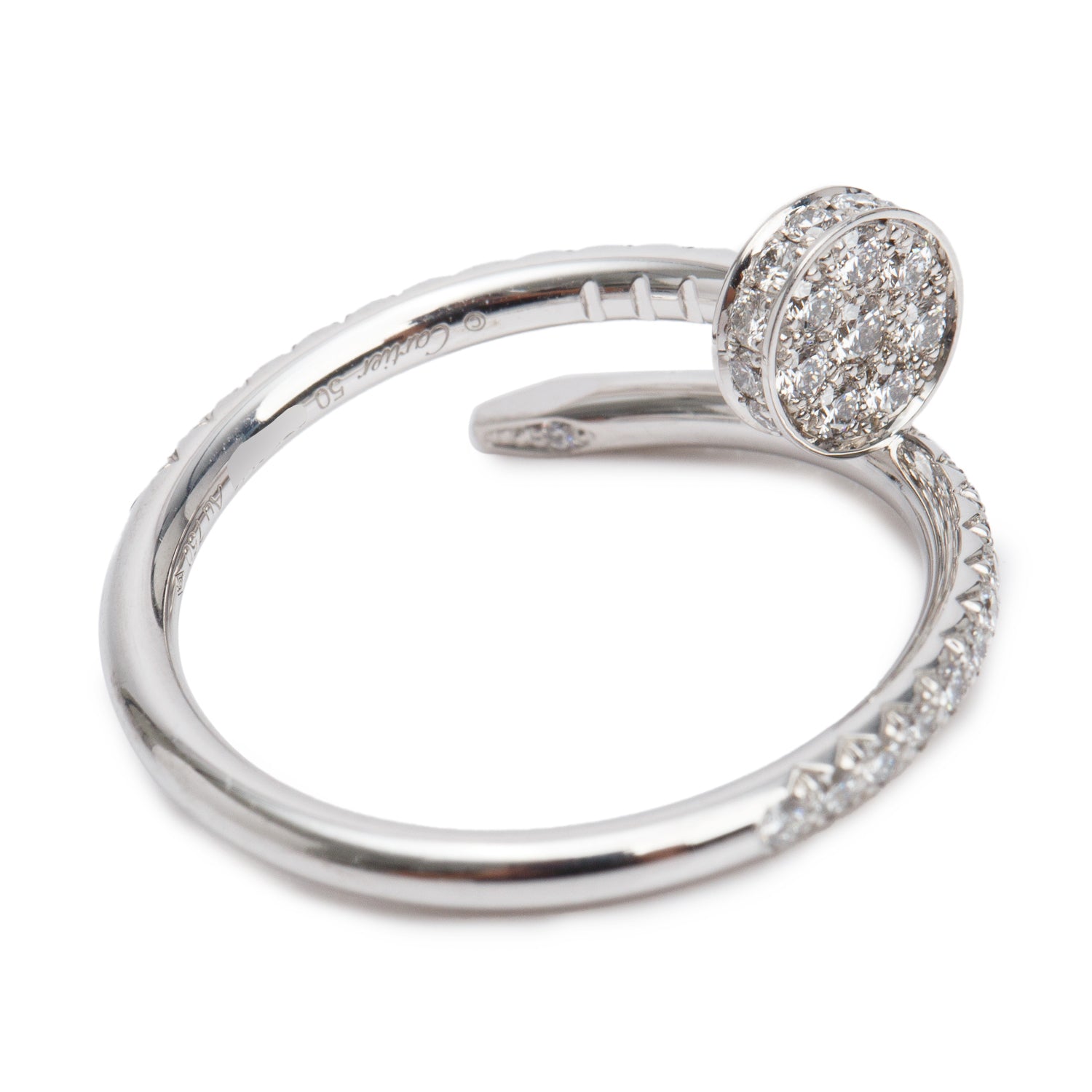 Cartier 2025 18k White Gold Half-Paved Diamond Juste Un Clou Ring, Small Model Size 50 5.25 w/ Box, Receipt & Certificate