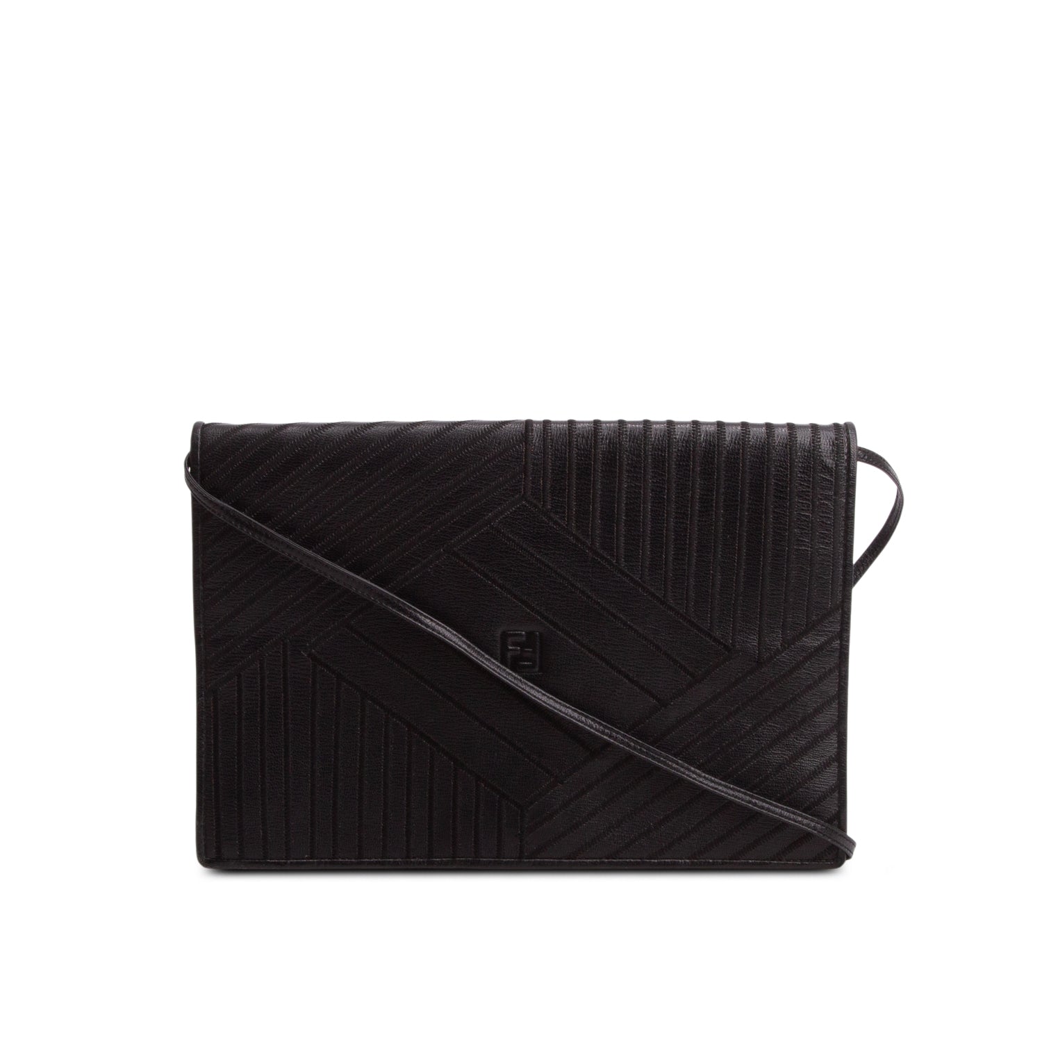 Fendi Vintage Black Leather Woven Clutch
