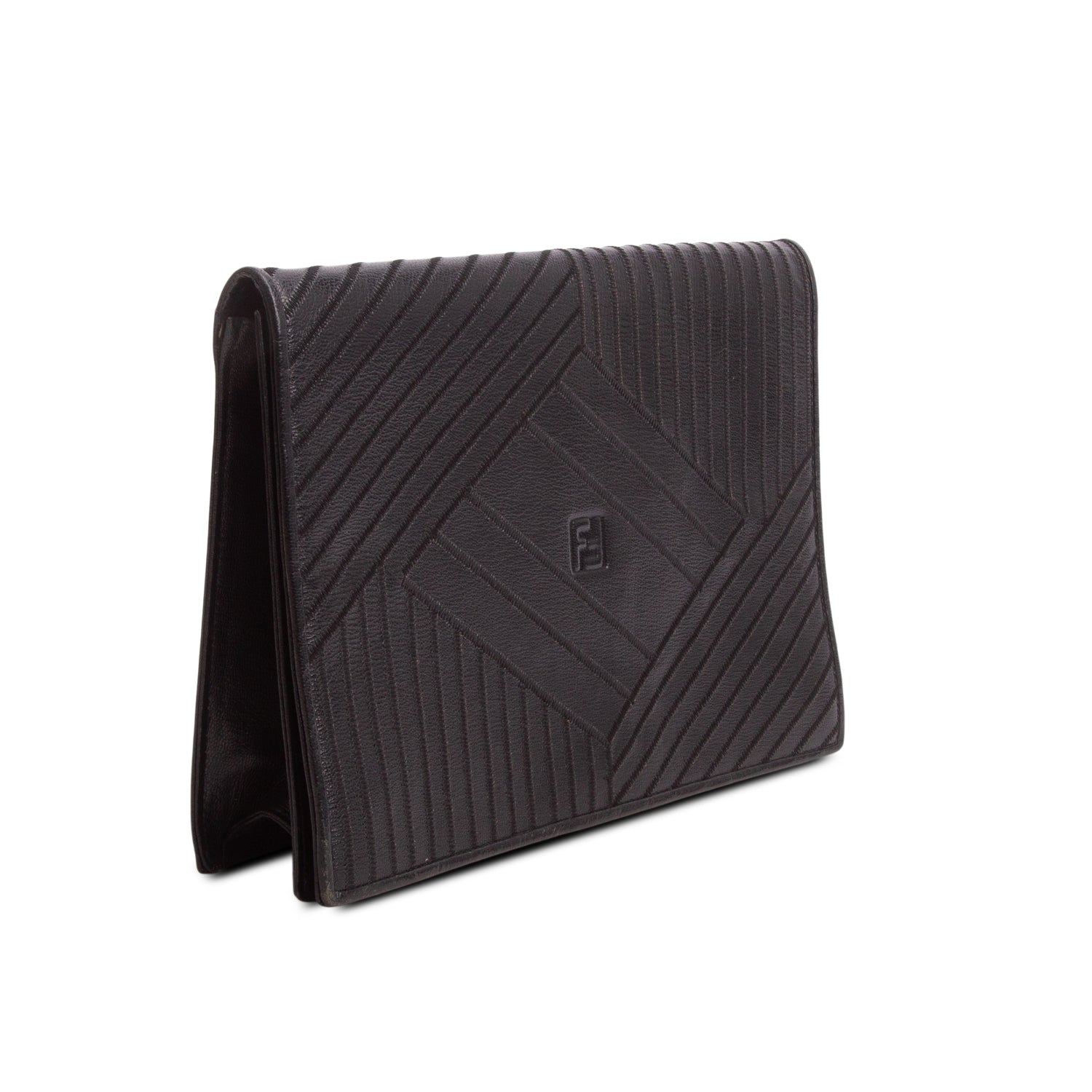 Fendi Vintage Black Leather Woven Clutch
