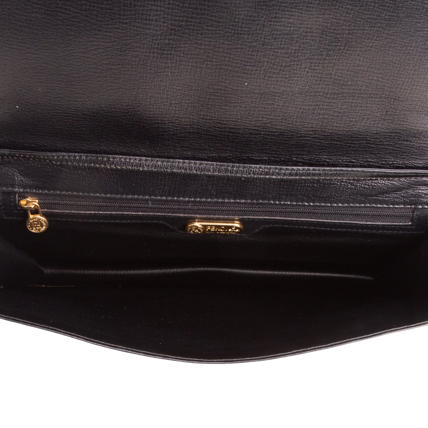 Fendi Vintage Black Leather Woven Clutch