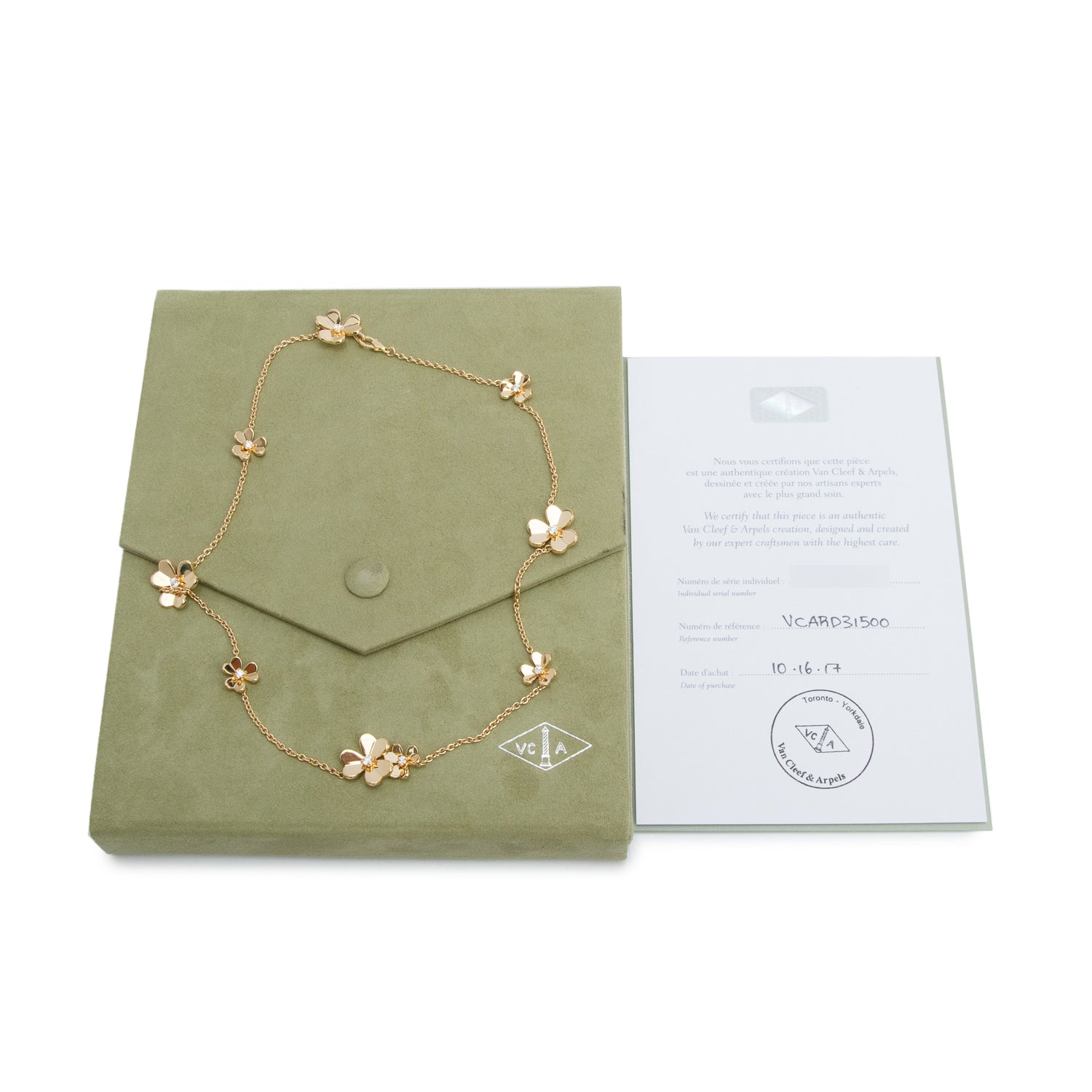 Van Cleef & Arpels 18kYellow Gold Diamond Frivole Necklace, 9 Flowers w/ Box & Certificate